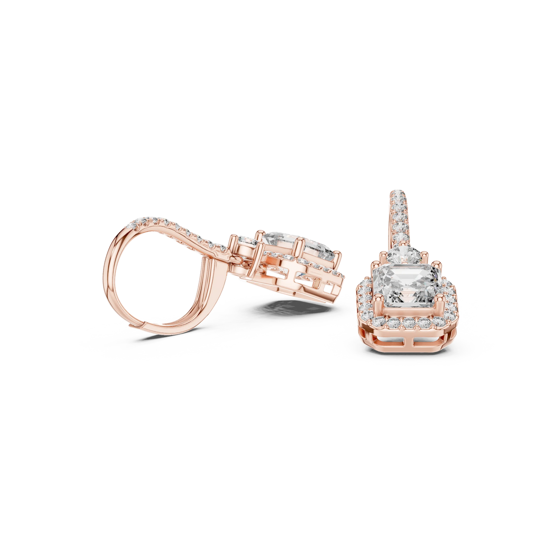 Aurora Square Halo Diamond Drop Earrings