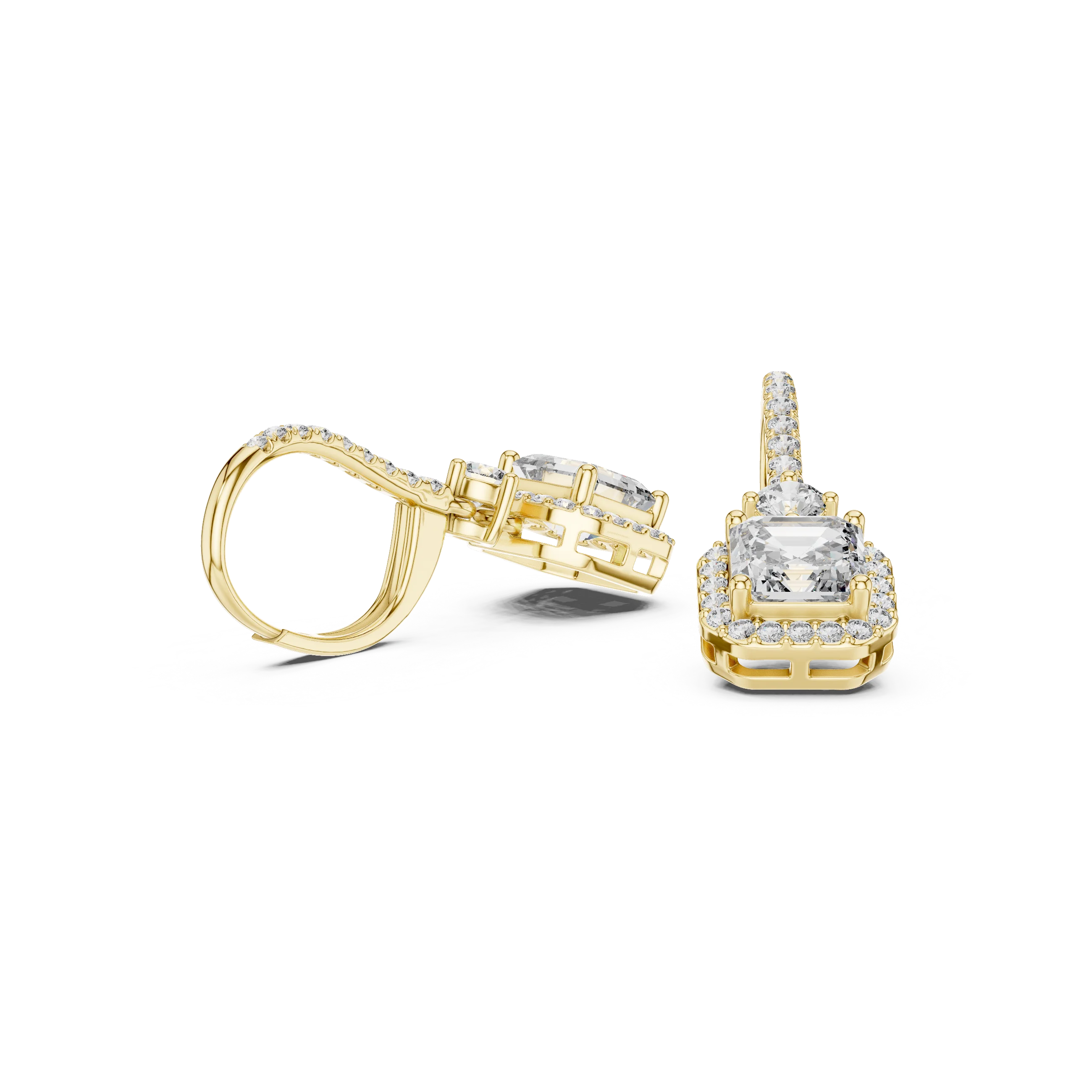 Aurora Square Halo Diamond Drop Earrings