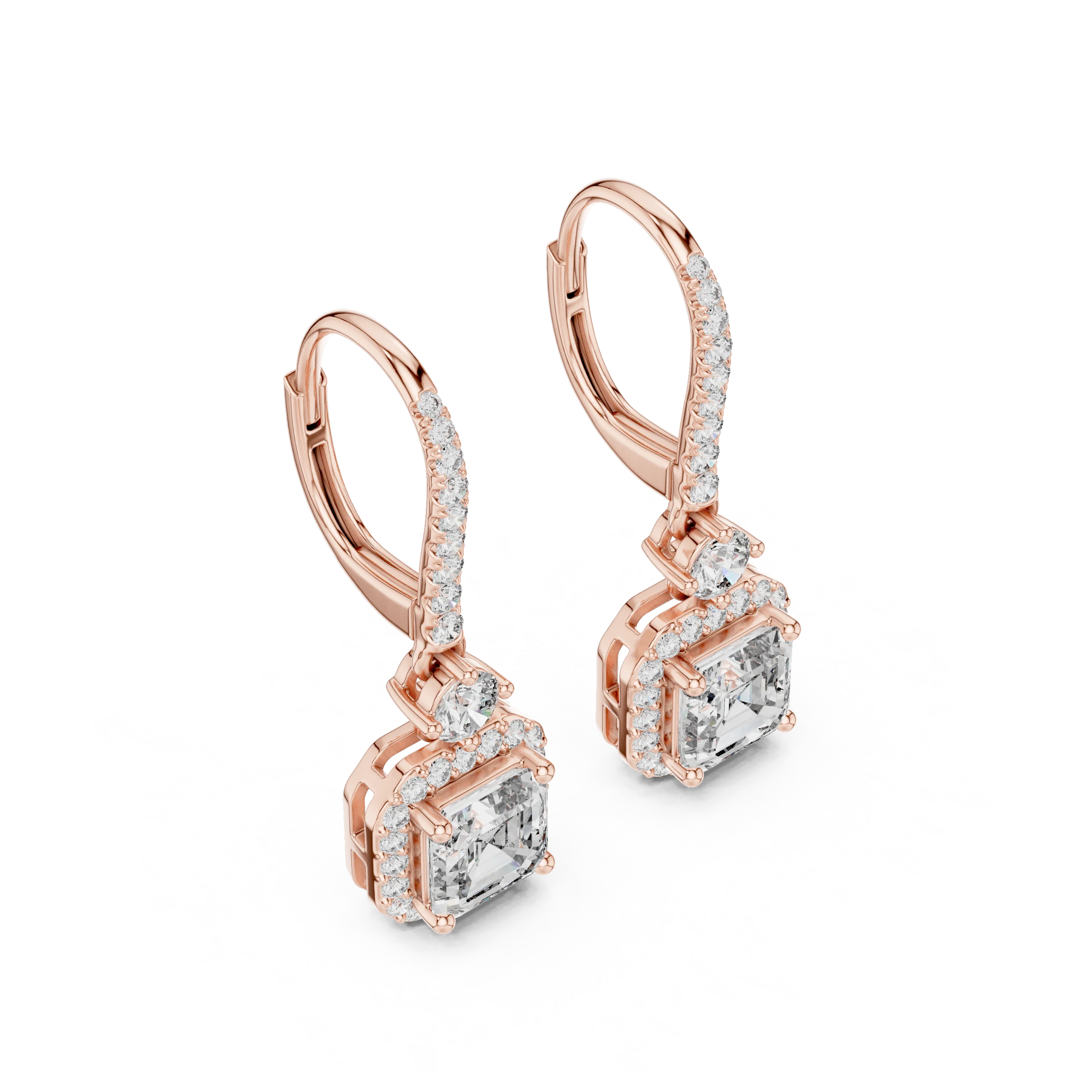 Aurora Square Halo Diamond Drop Earrings