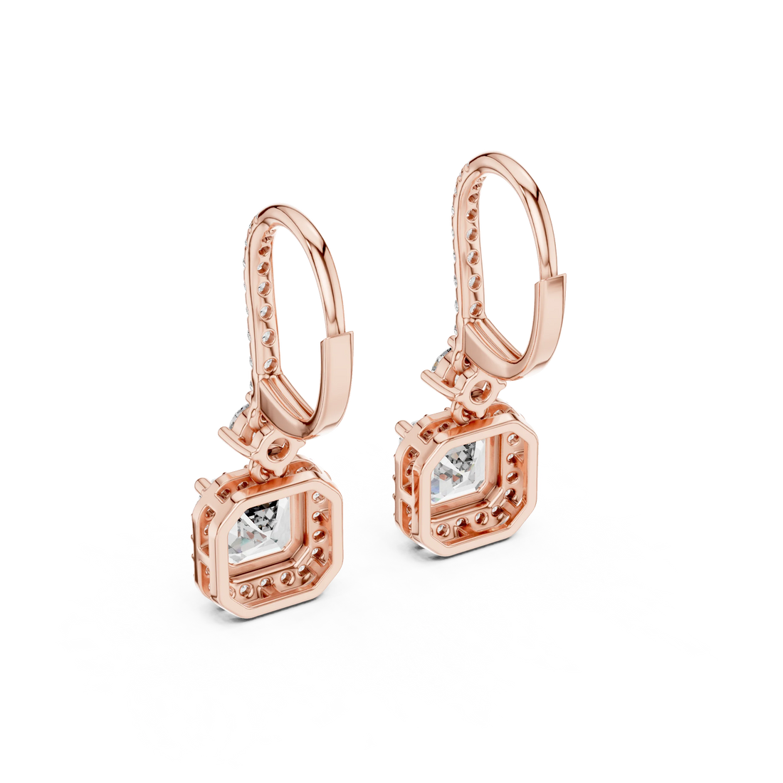 Aurora Square Halo Diamond Drop Earrings