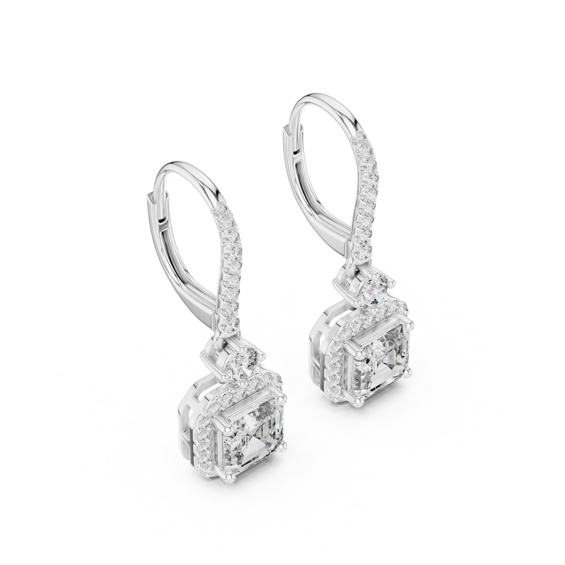 Aurora Square Halo Diamond Drop Earrings