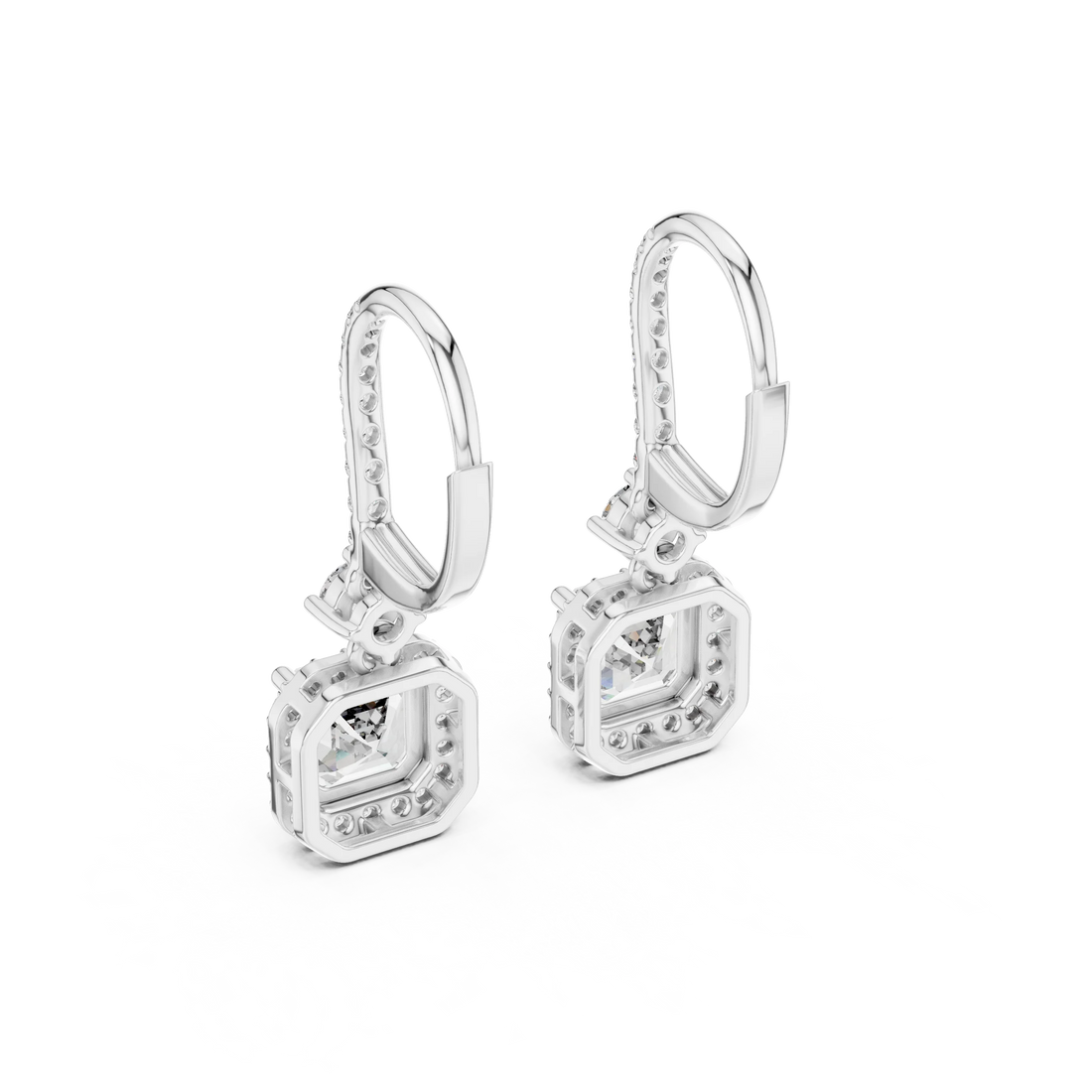 Aurora Square Halo Diamond Drop Earrings