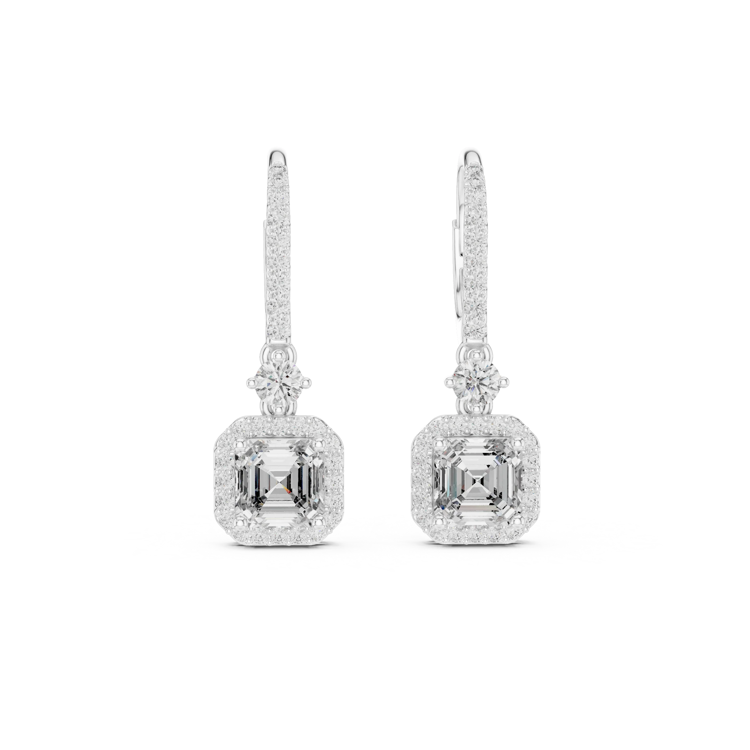 Aurora Square Halo Diamond Drop Earrings