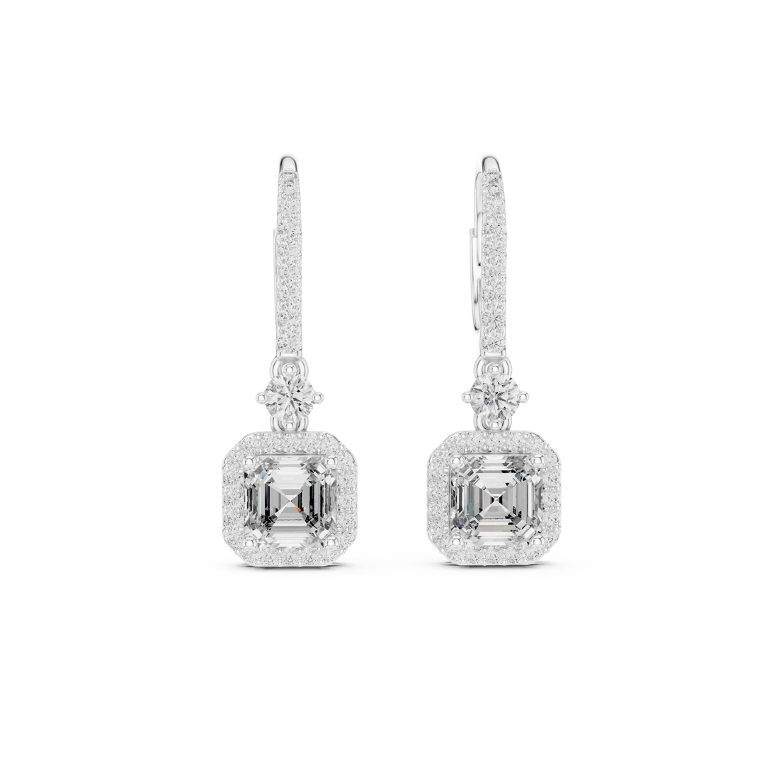 Aurora Square Halo Diamond Drop Earrings