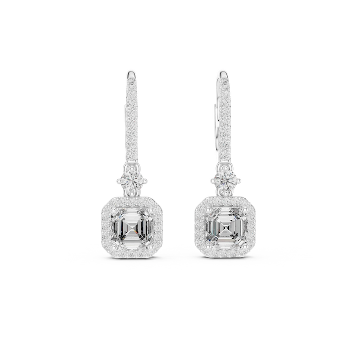 Aurora Square Halo Diamond Drop Earrings
