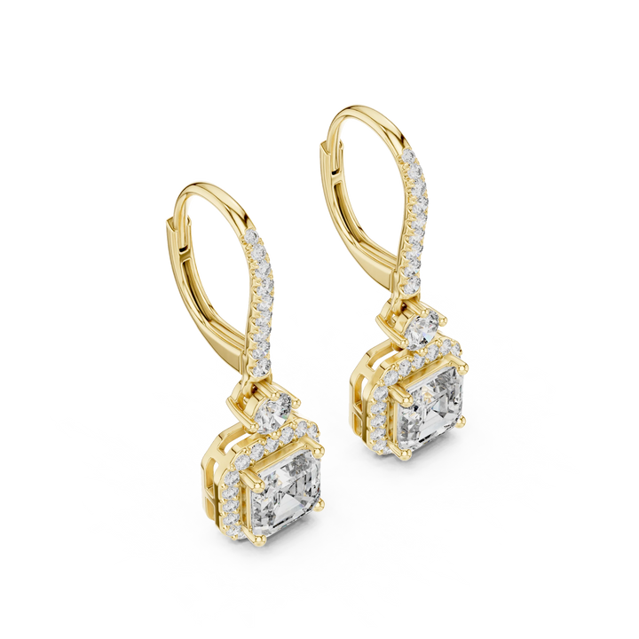 Aurora Square Halo Diamond Drop Earrings