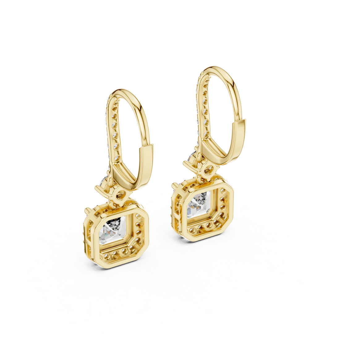 Aurora Square Halo Diamond Drop Earrings
