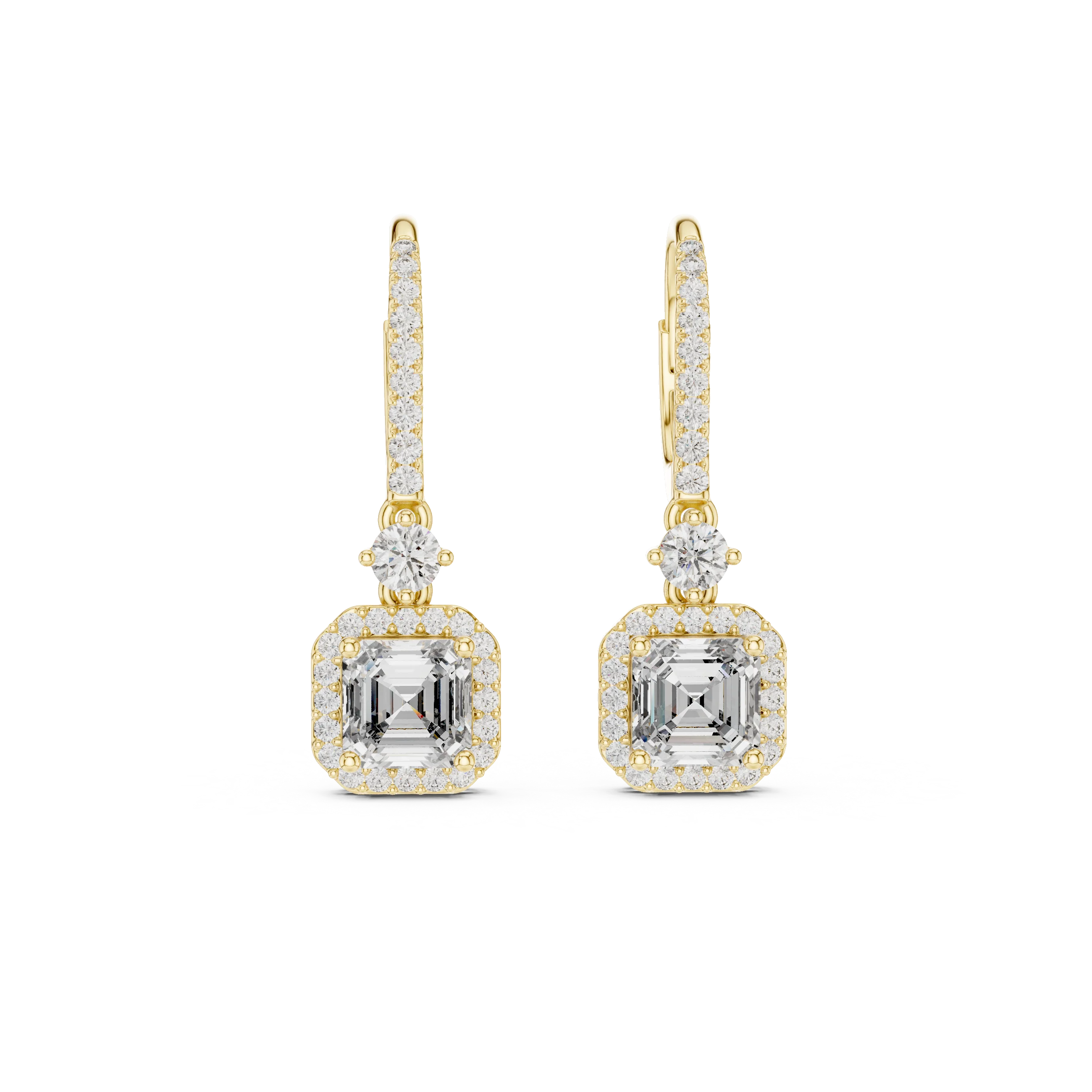 Aurora Square Halo Diamond Drop Earrings
