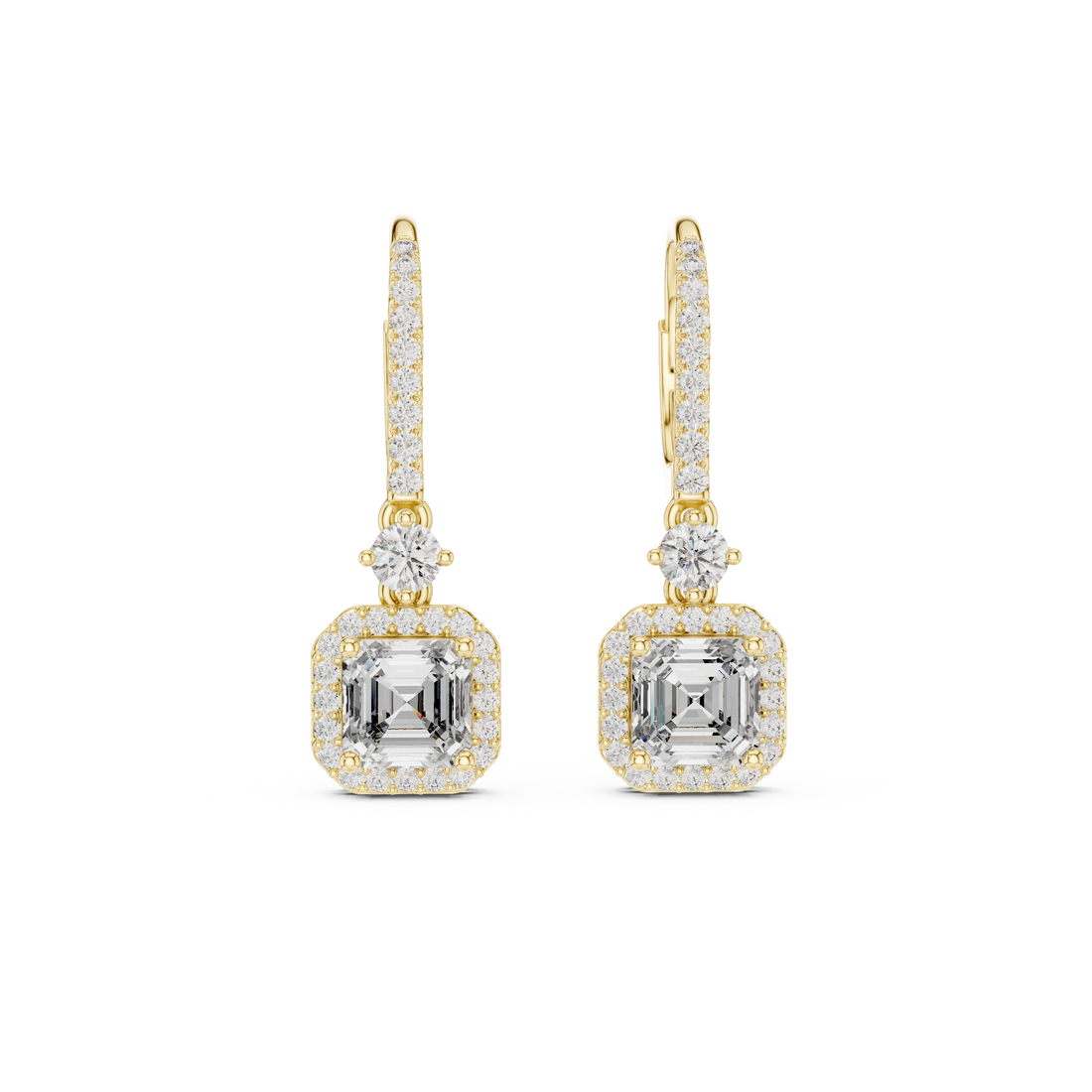 Aurora Square Halo Diamond Drop Earrings