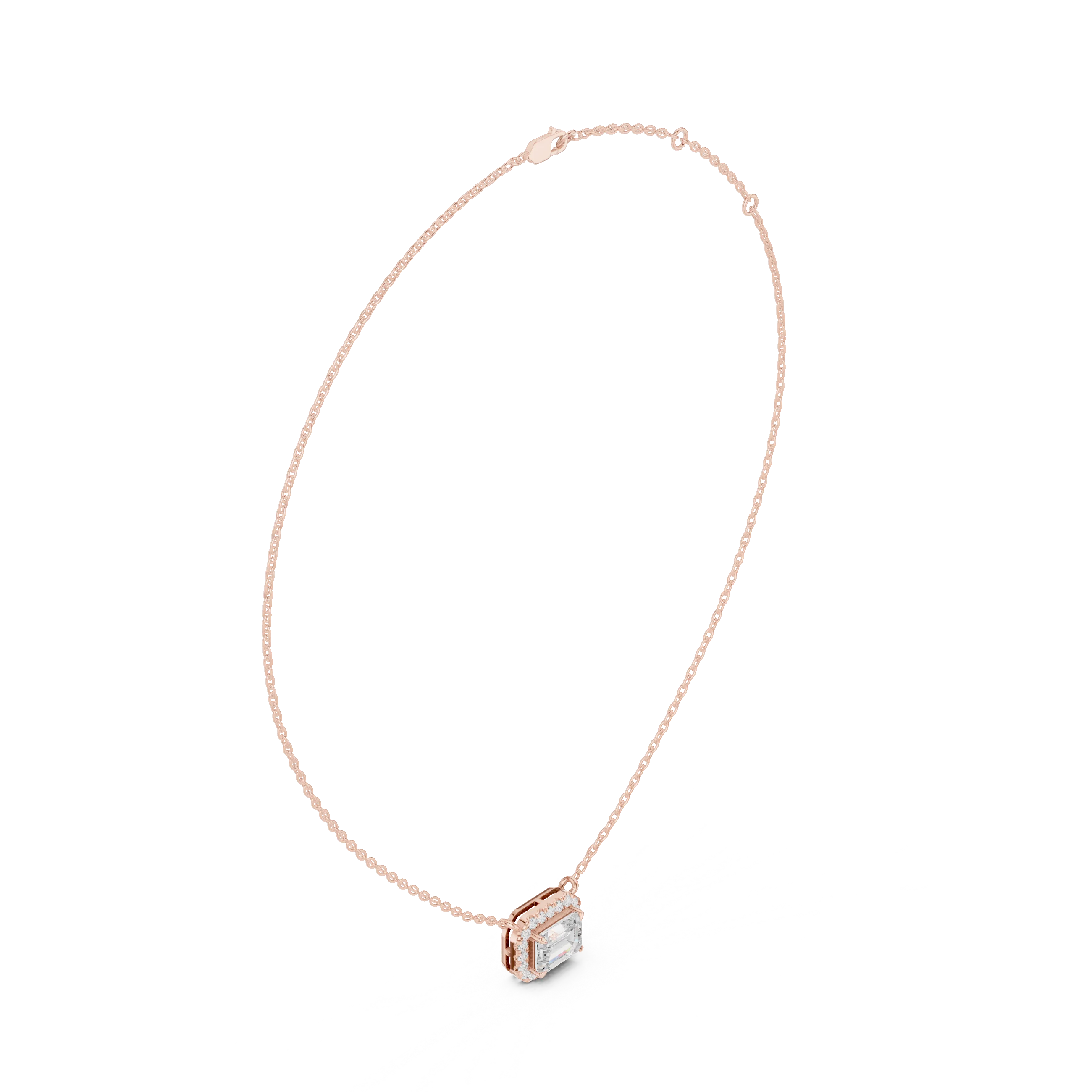 Aurora Halo Emerald Diamond Pendant Necklace