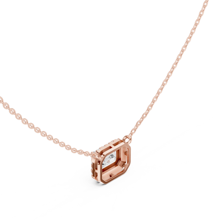 Aurora Halo Emerald Diamond Pendant Necklace