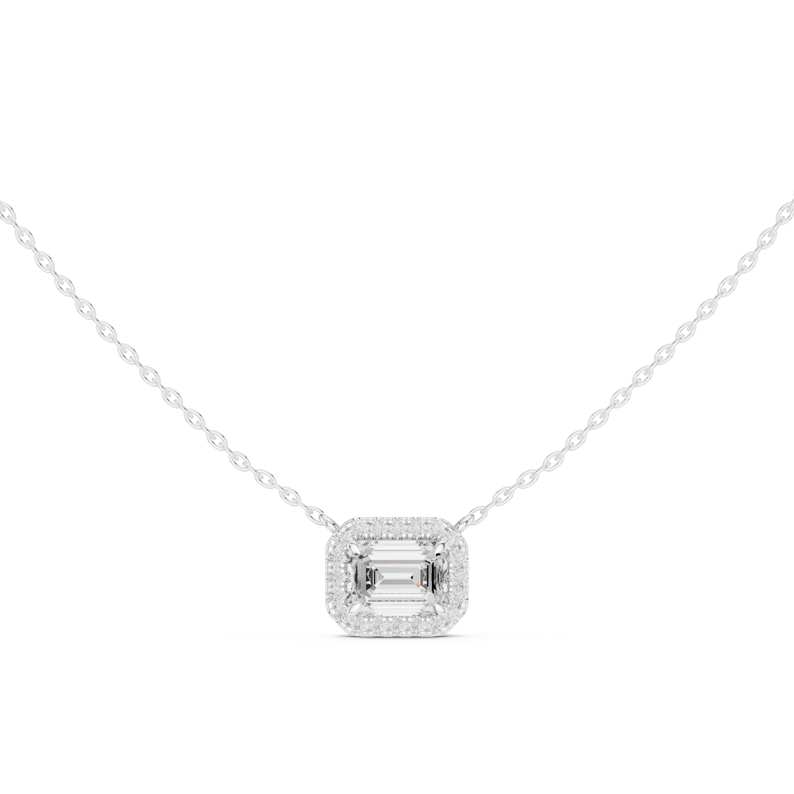 Aurora Halo Emerald Diamond Pendant Necklace
