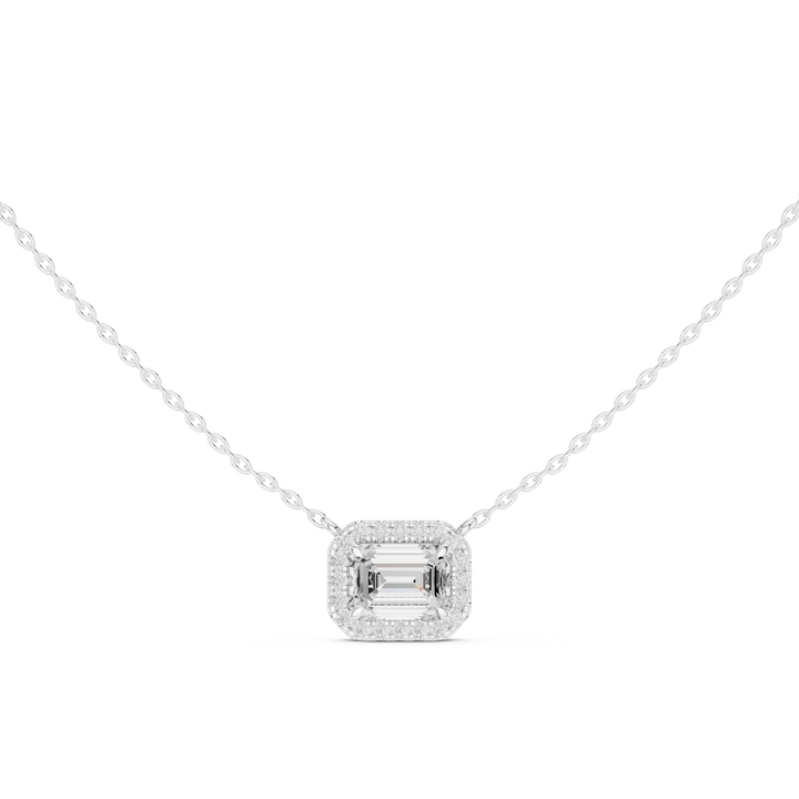 Aurora Halo Emerald Diamond Pendant Necklace