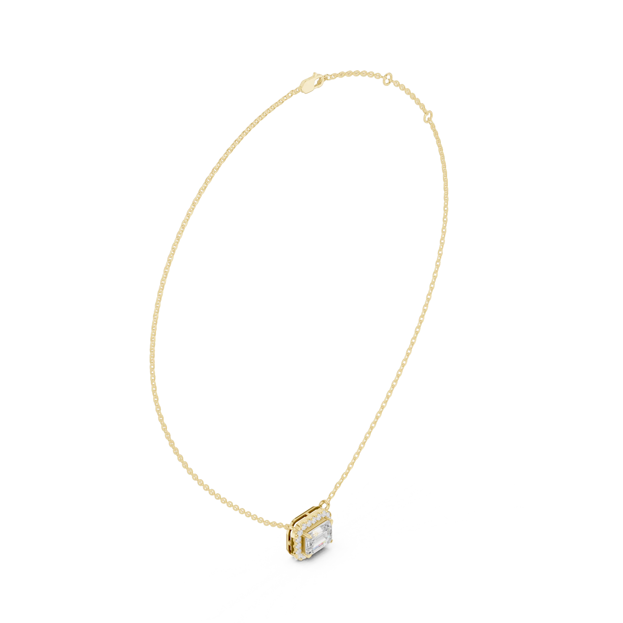 Aurora Halo Emerald Diamond Pendant Necklace