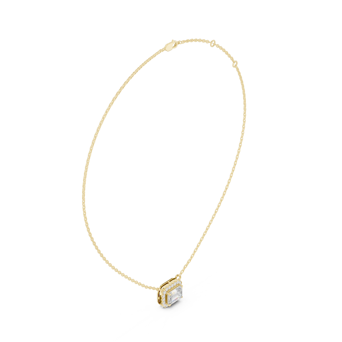 Aurora Halo Emerald Diamond Pendant Necklace