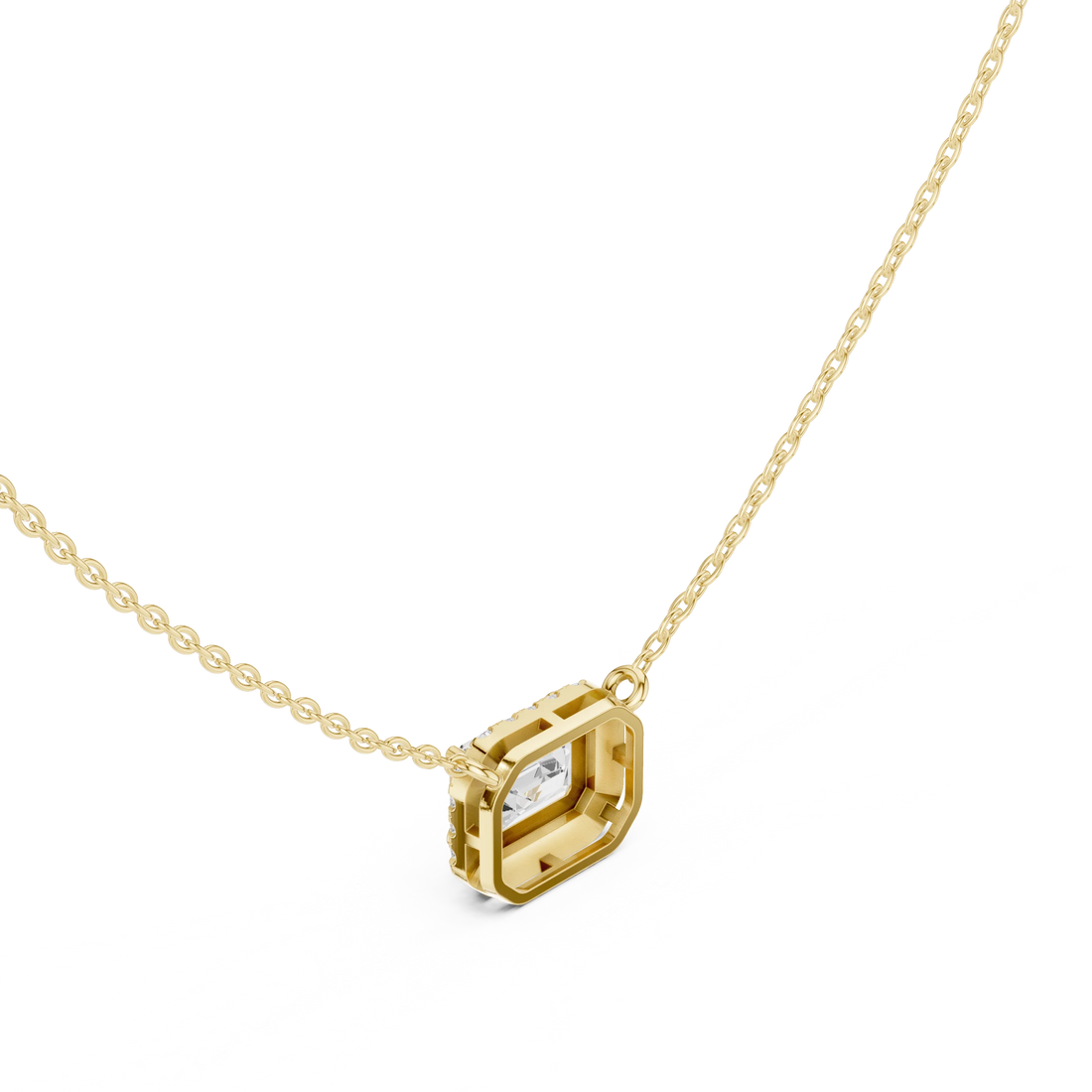 Aurora Halo Emerald Diamond Pendant Necklace