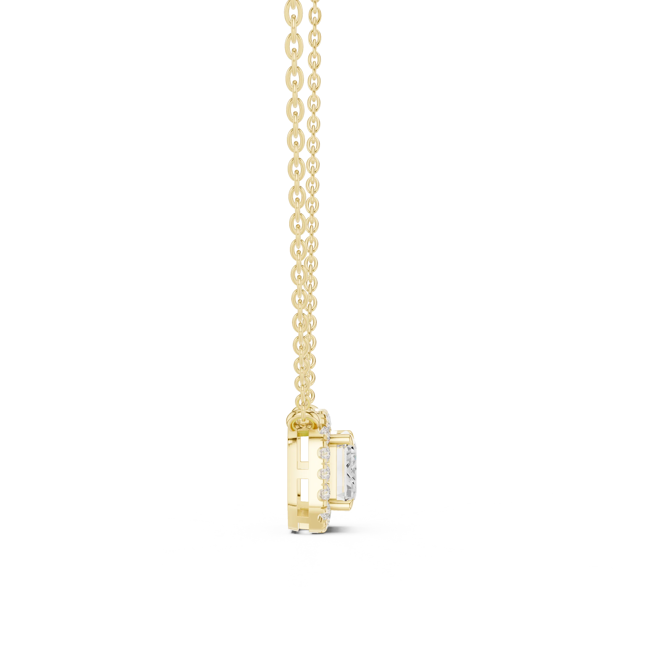 Aurora Halo Emerald Diamond Pendant Necklace