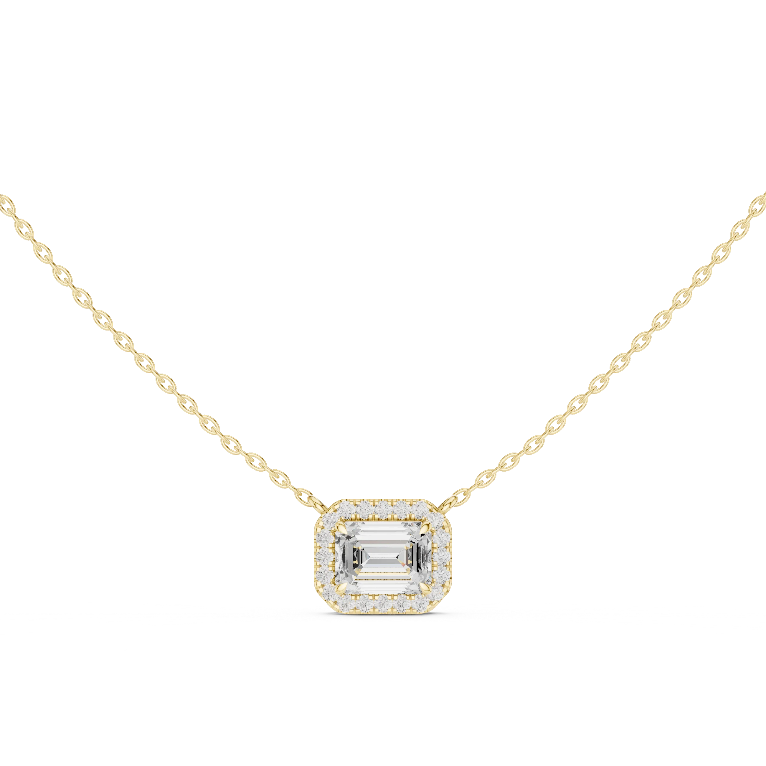 Aurora Halo Emerald Diamond Pendant Necklace