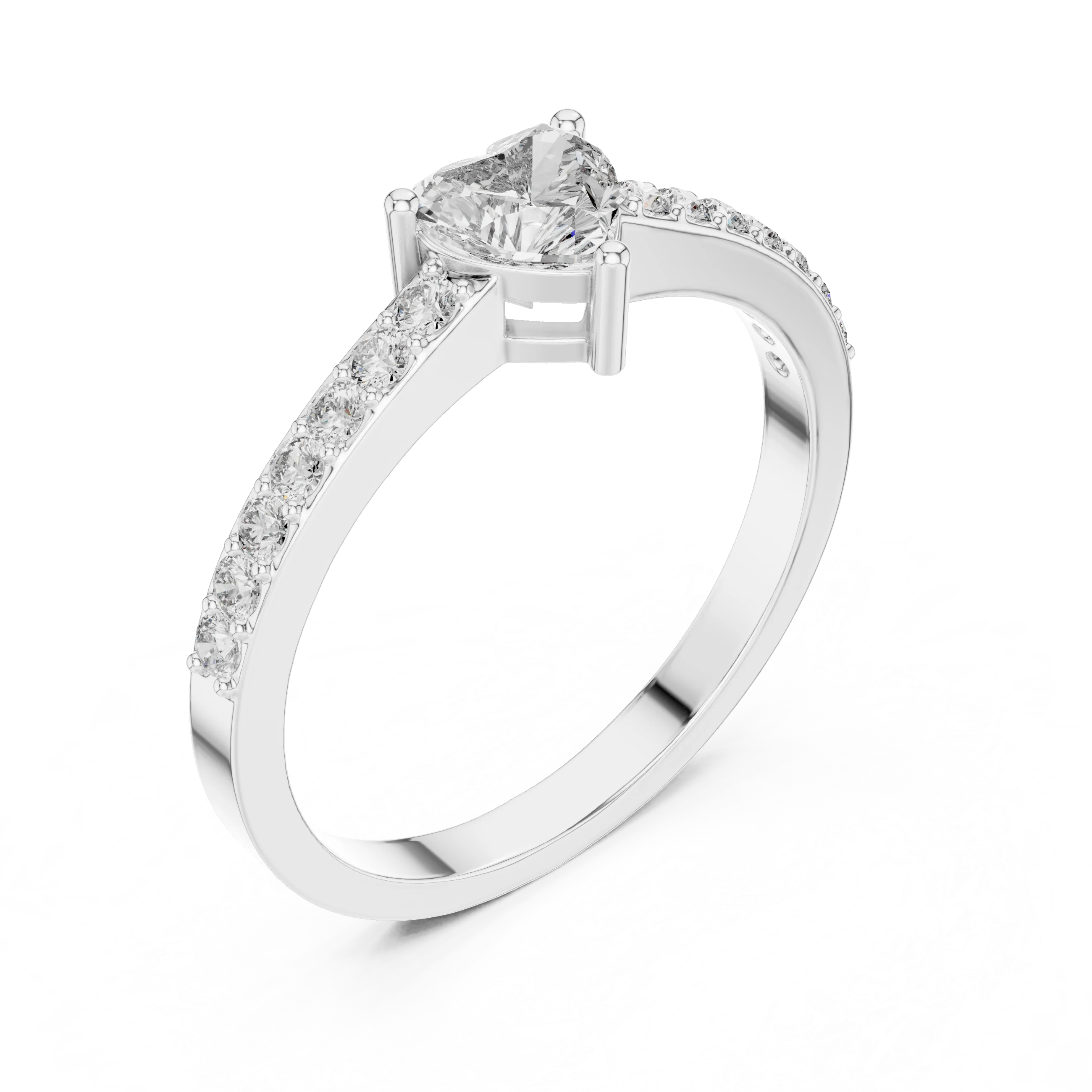 Heart Cut Diamond Engagement Ring with Pave Band