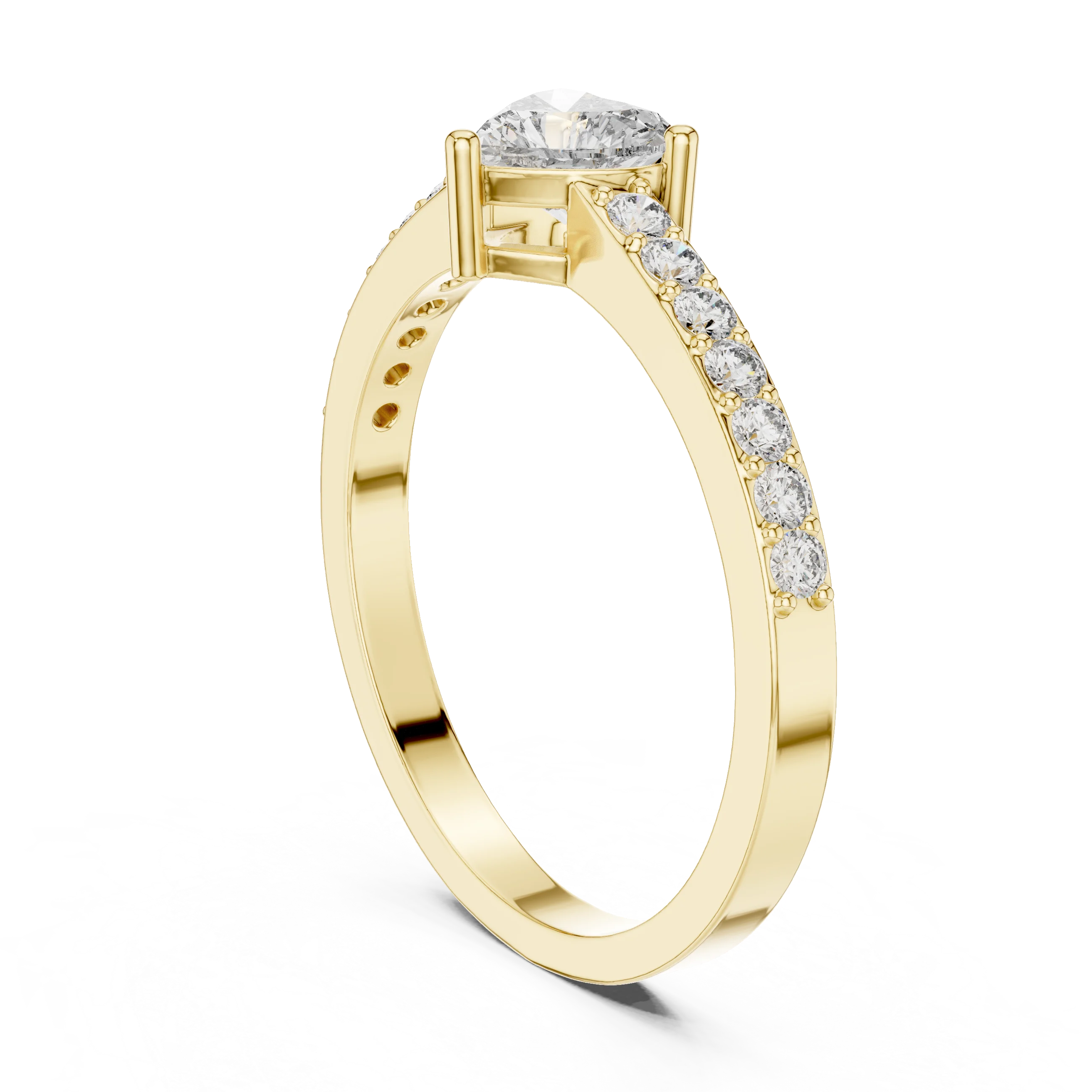 Heart Cut Diamond Engagement Ring with Pave Band