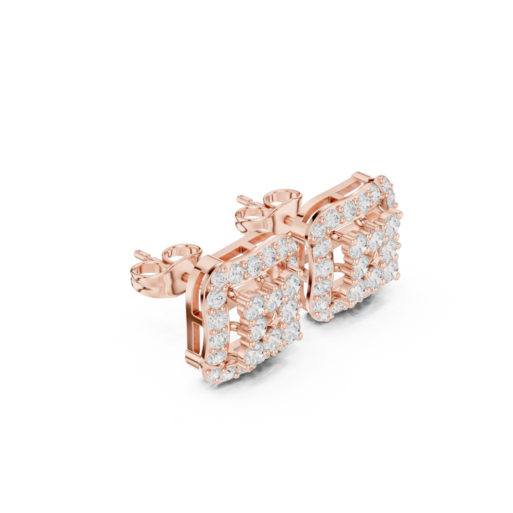 Regal Square Halo Diamond Stud Earrings