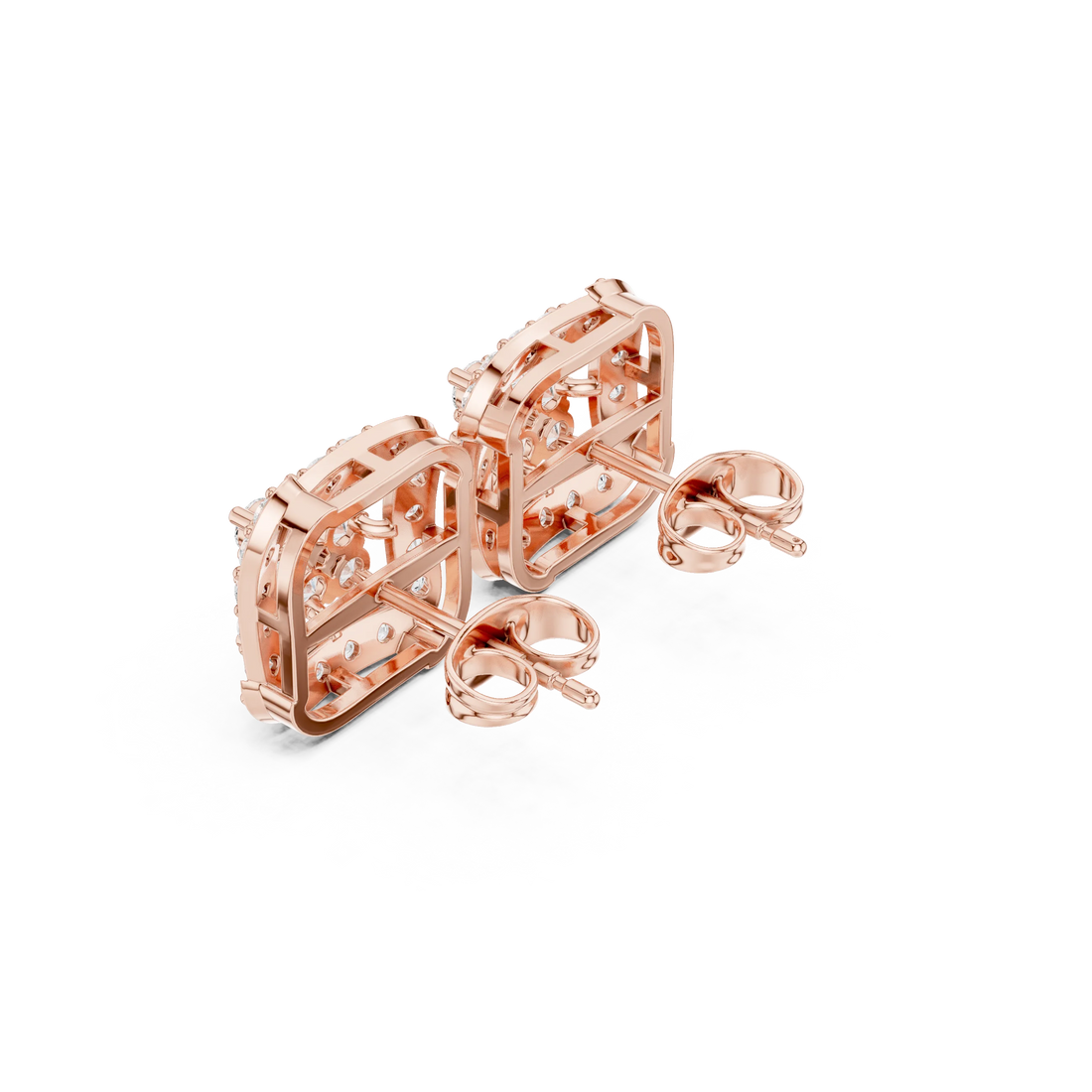 Regal Square Halo Diamond Stud Earrings