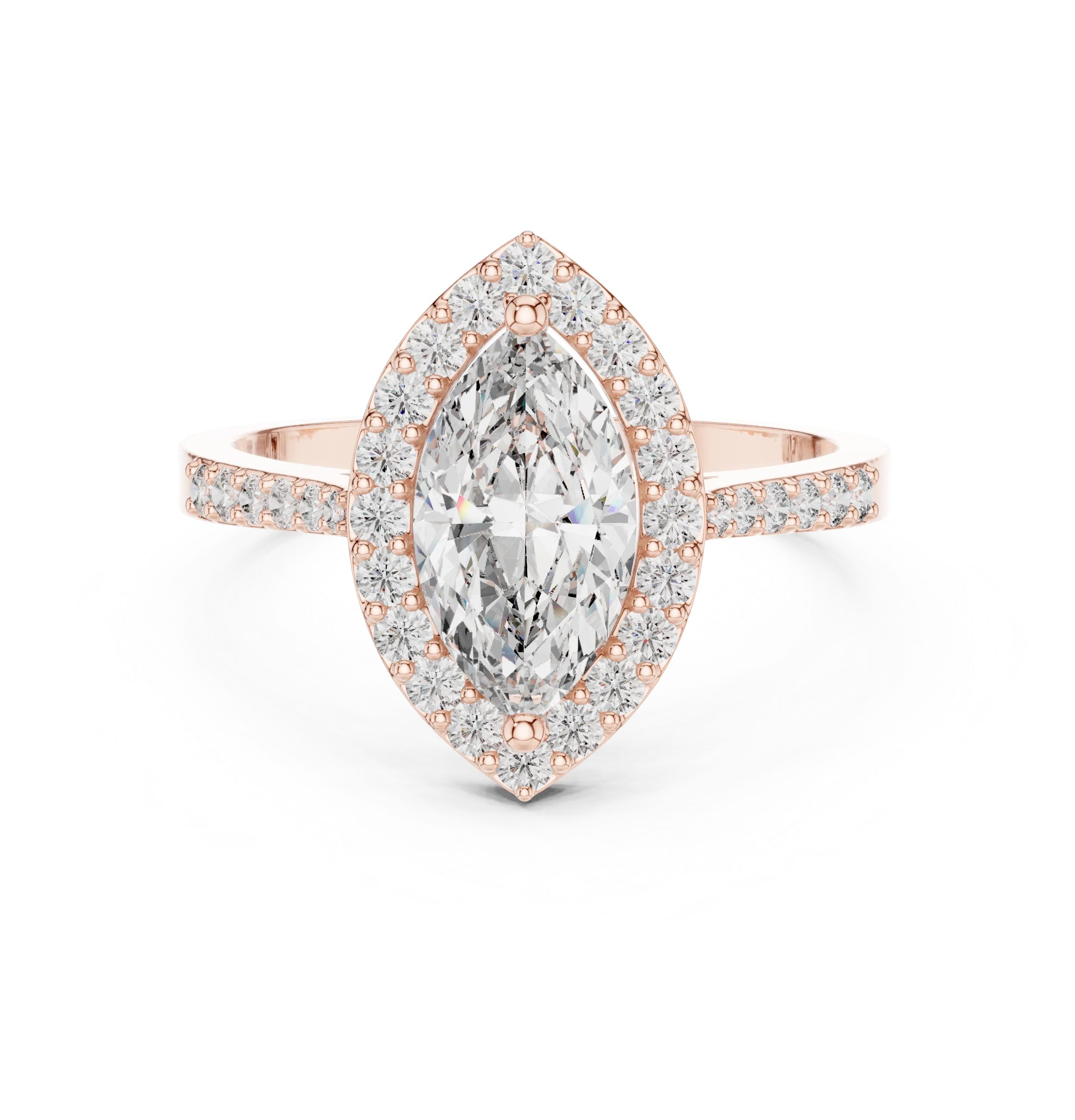 Marquise Diamond Halo Engagement Ring with Pave Band