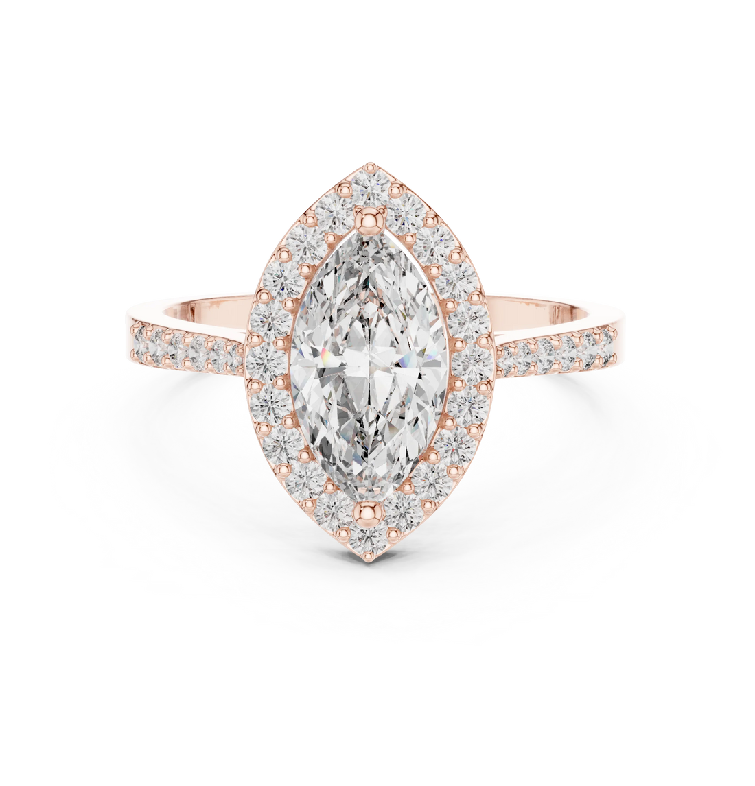 Marquise Diamond Halo Engagement Ring with Pave Band