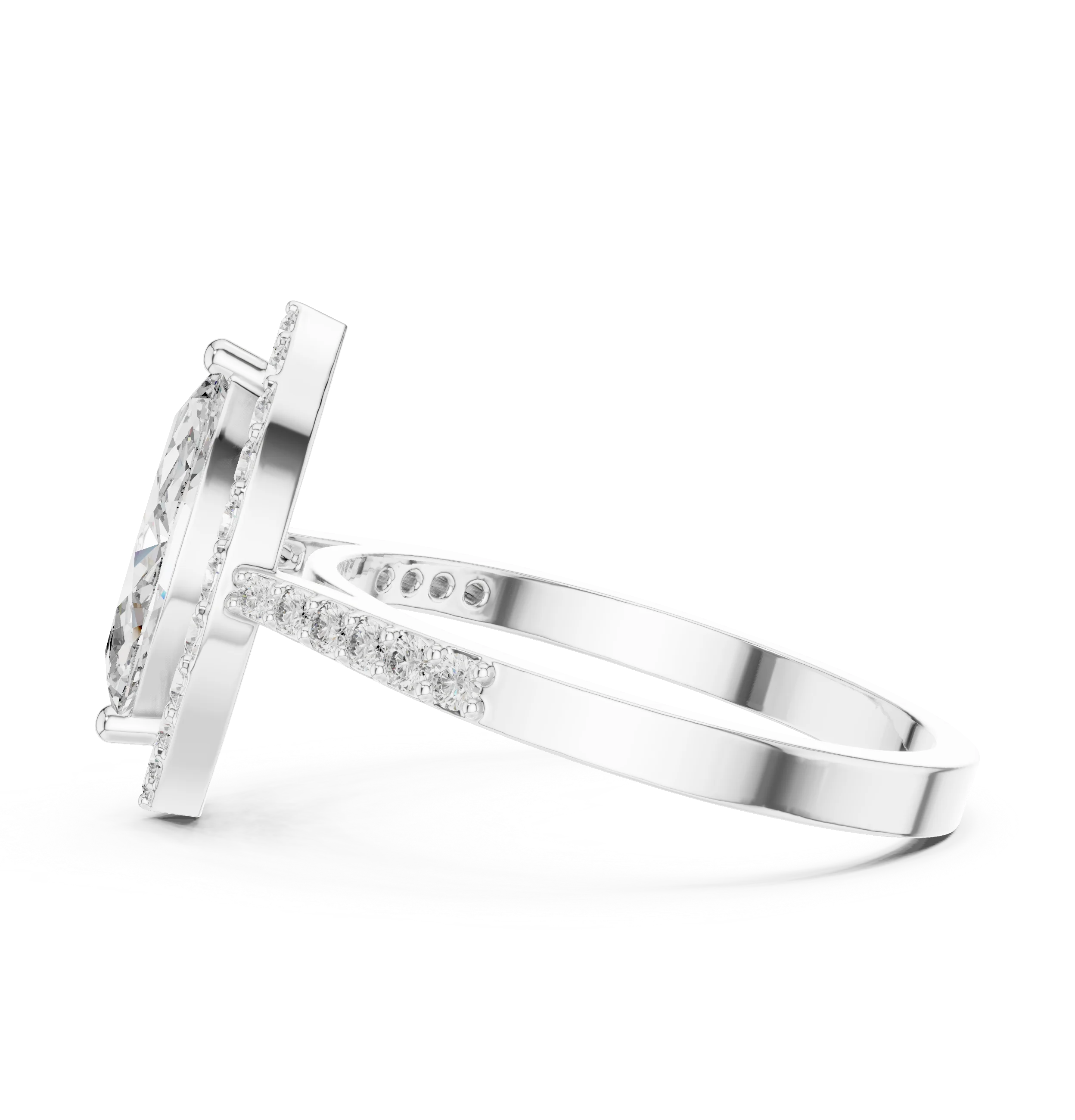 Marquise Diamond Halo Engagement Ring with Pave Band