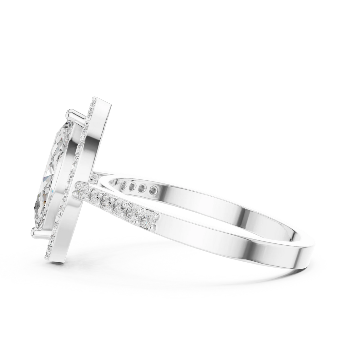 Marquise Diamond Halo Engagement Ring with Pave Band
