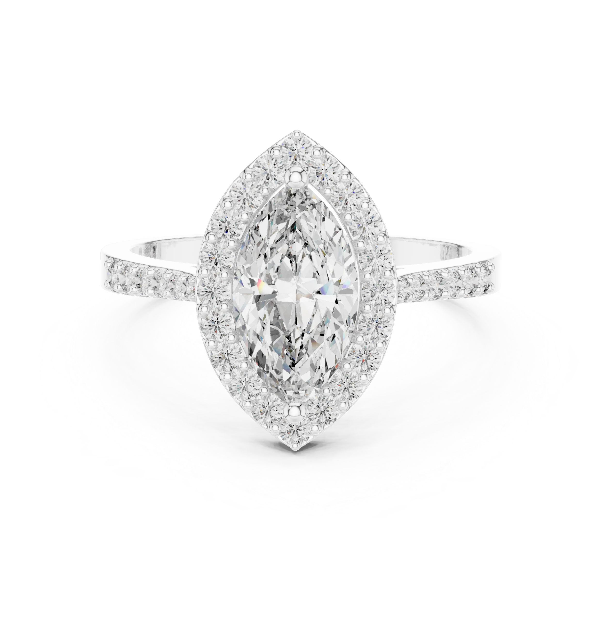 Marquise Diamond Halo Engagement Ring with Pave Band