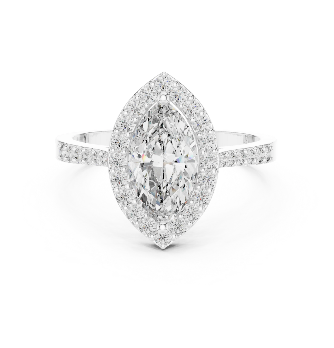 Marquise Diamond Halo Engagement Ring with Pave Band