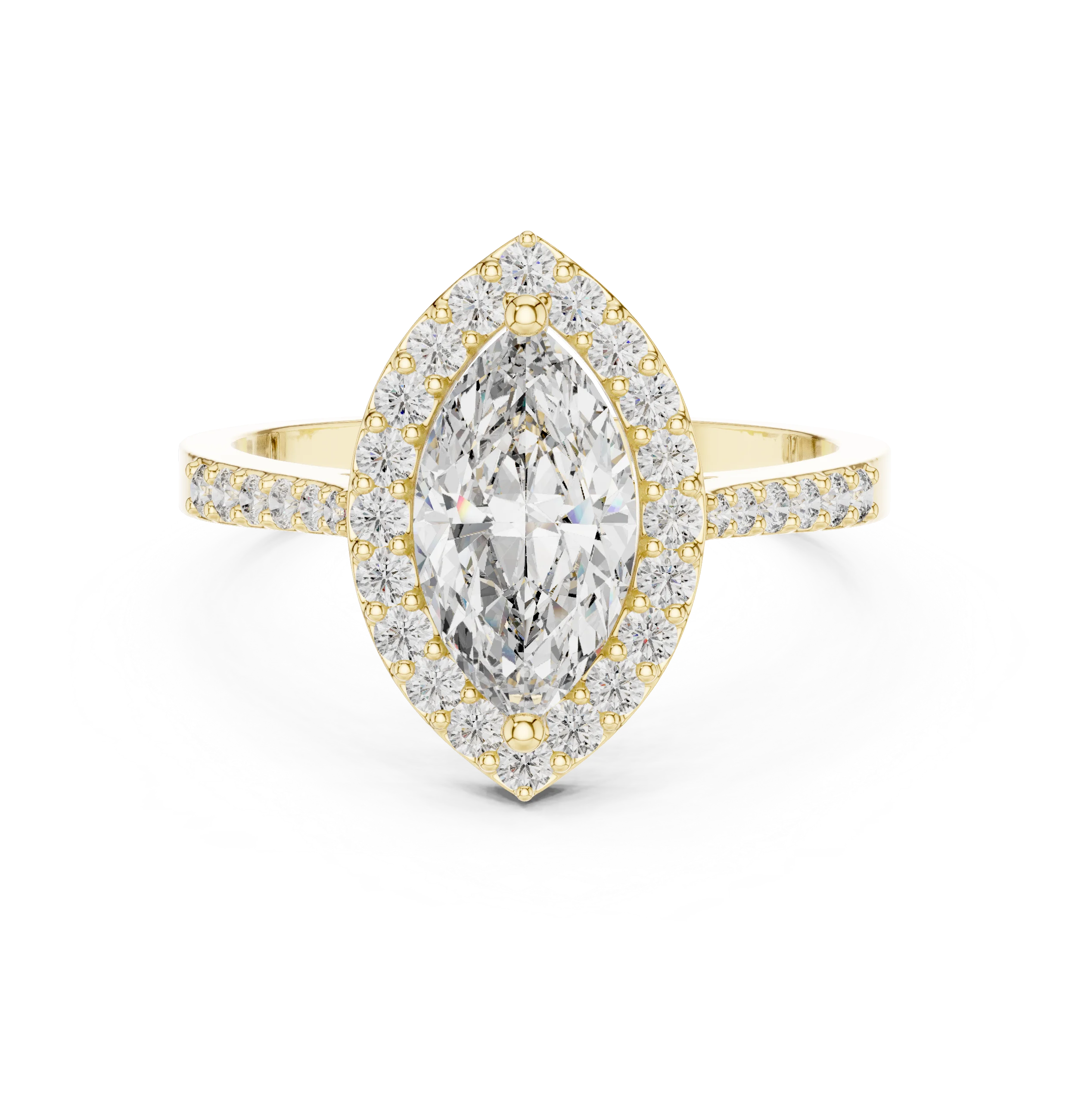 Marquise Diamond Halo Engagement Ring with Pave Band