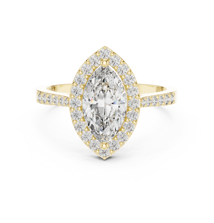 Marquise Diamond Halo Engagement Ring with Pave Band