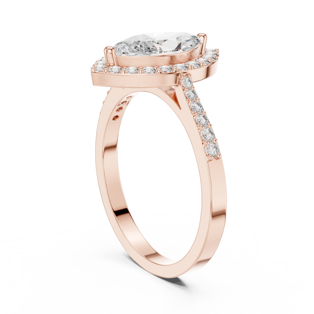 Marquise Diamond Halo Engagement Ring with Pave Band