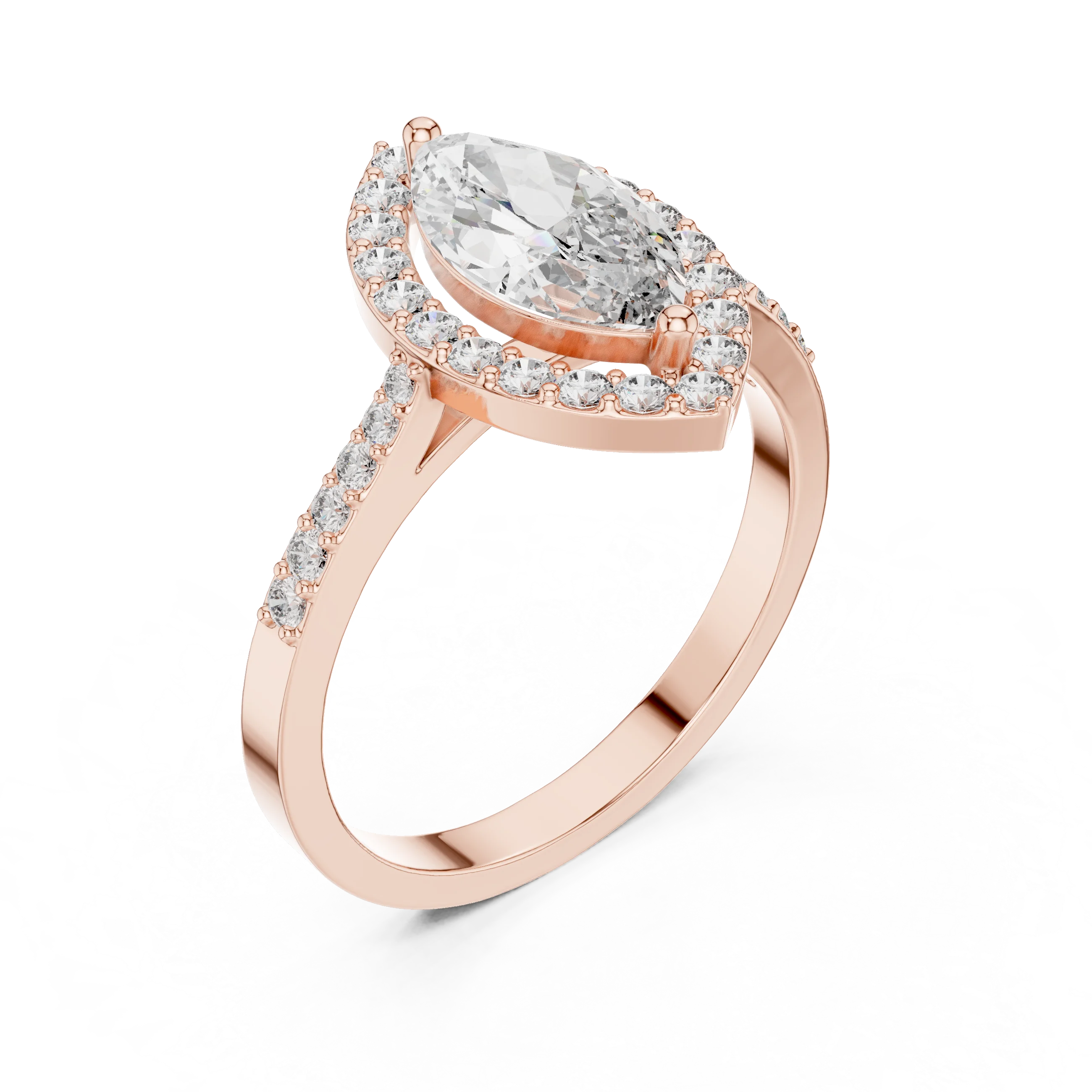 Marquise Diamond Halo Engagement Ring with Pave Band
