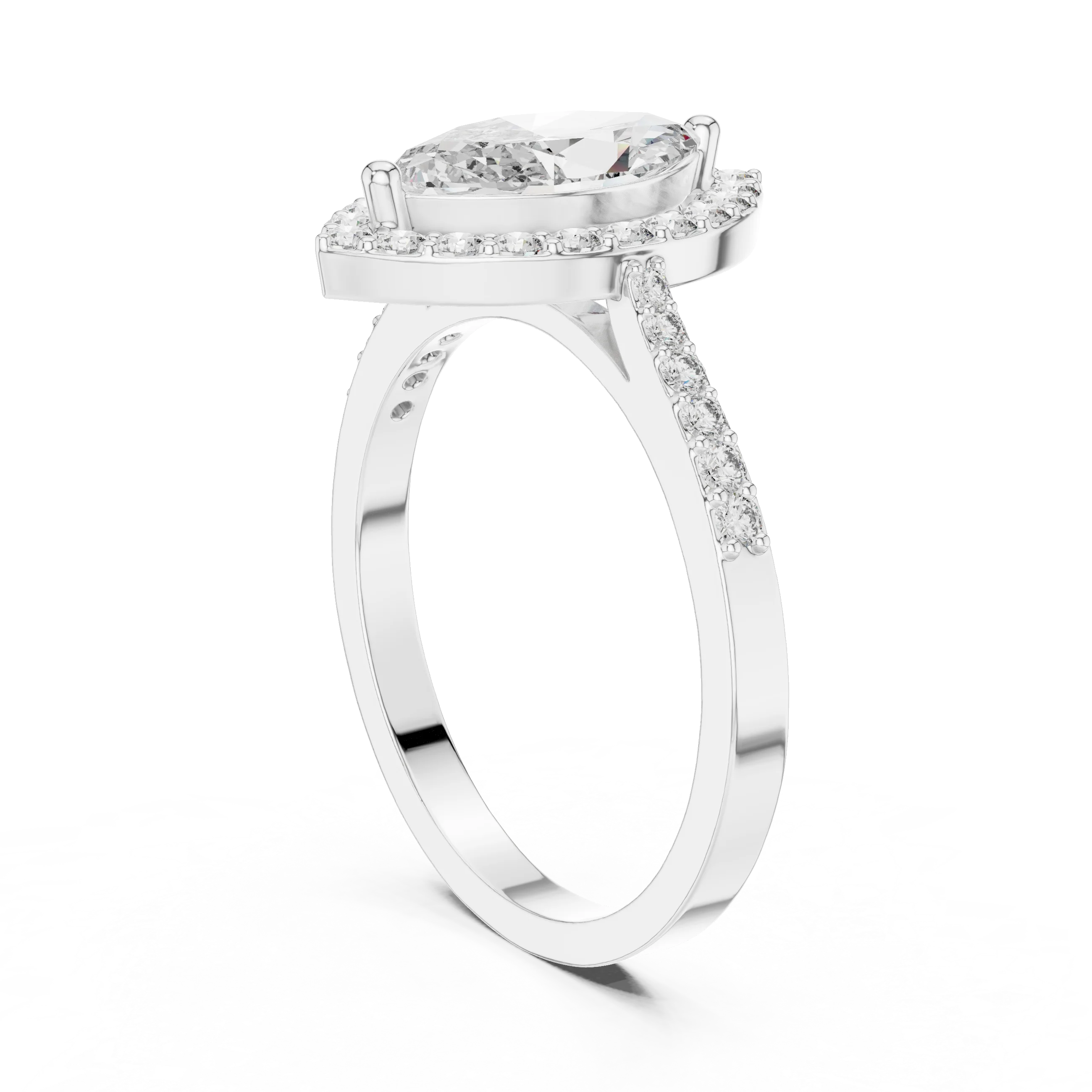 Marquise Diamond Halo Engagement Ring with Pave Band