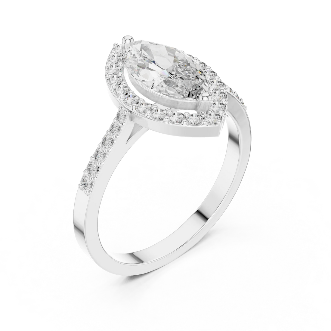Marquise Diamond Halo Engagement Ring with Pave Band