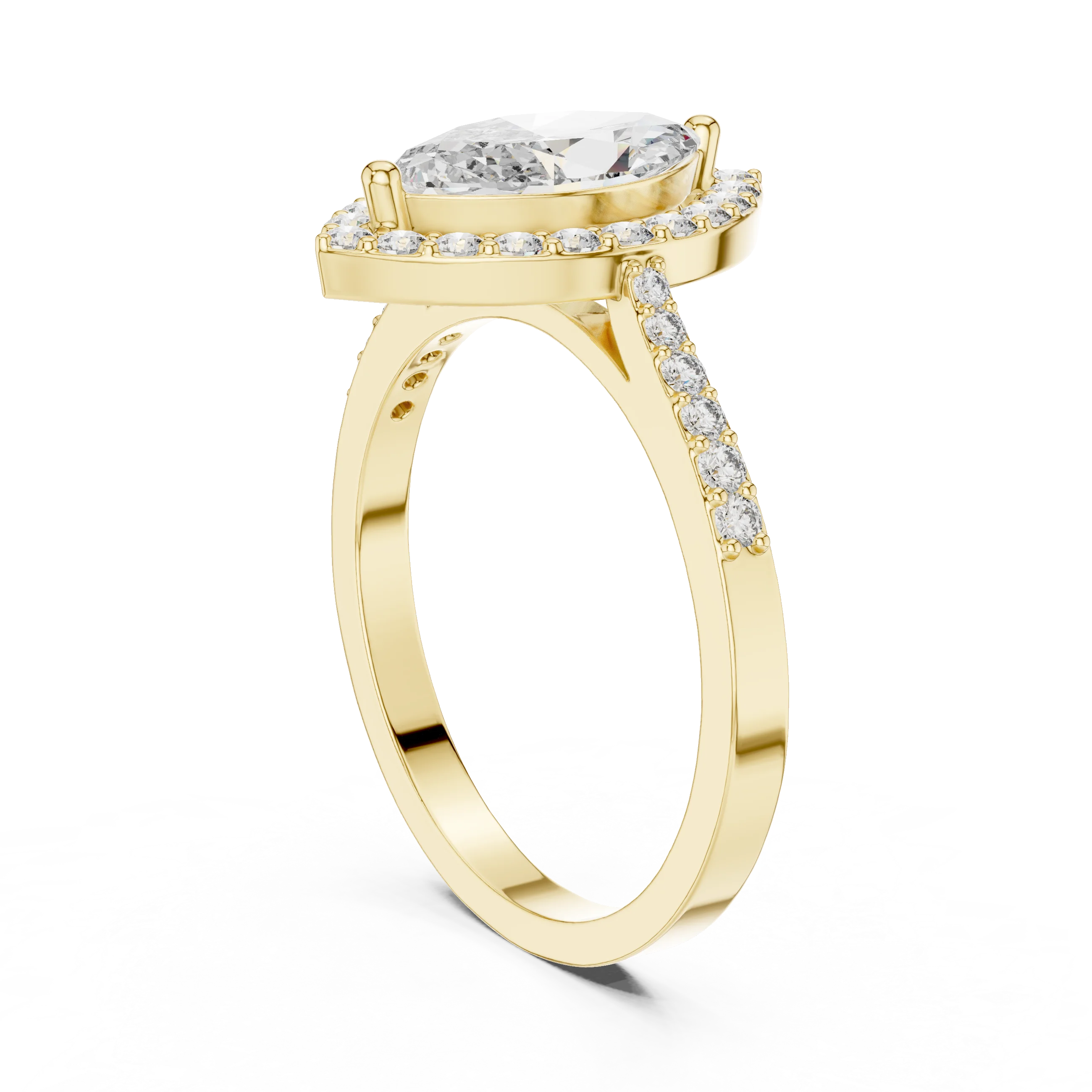 Marquise Diamond Halo Engagement Ring with Pave Band