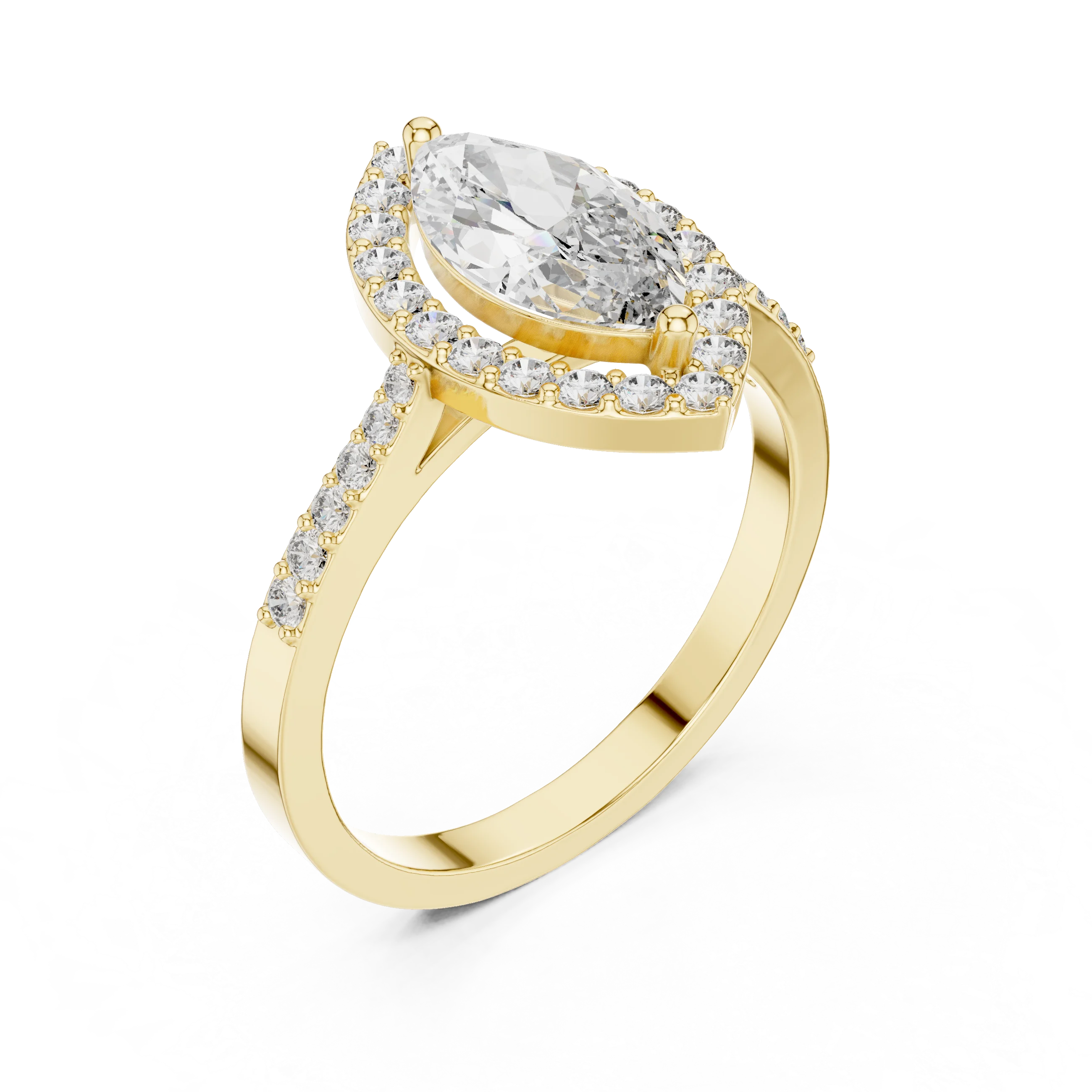 Marquise Diamond Halo Engagement Ring with Pave Band