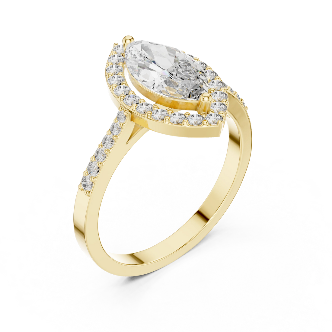 Marquise Diamond Halo Engagement Ring with Pave Band