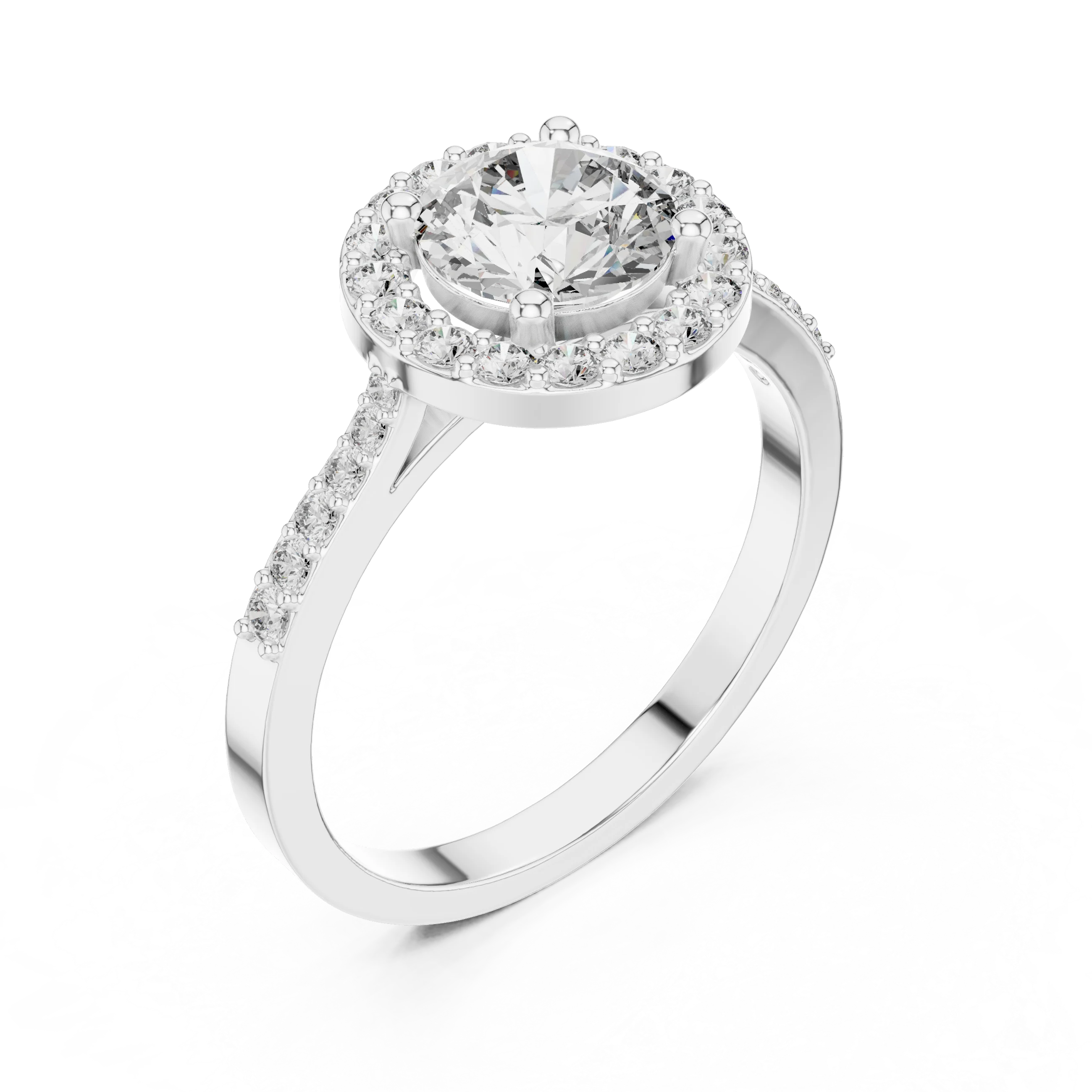 Round Diamond Double Halo Engagement Ring with Pave Band