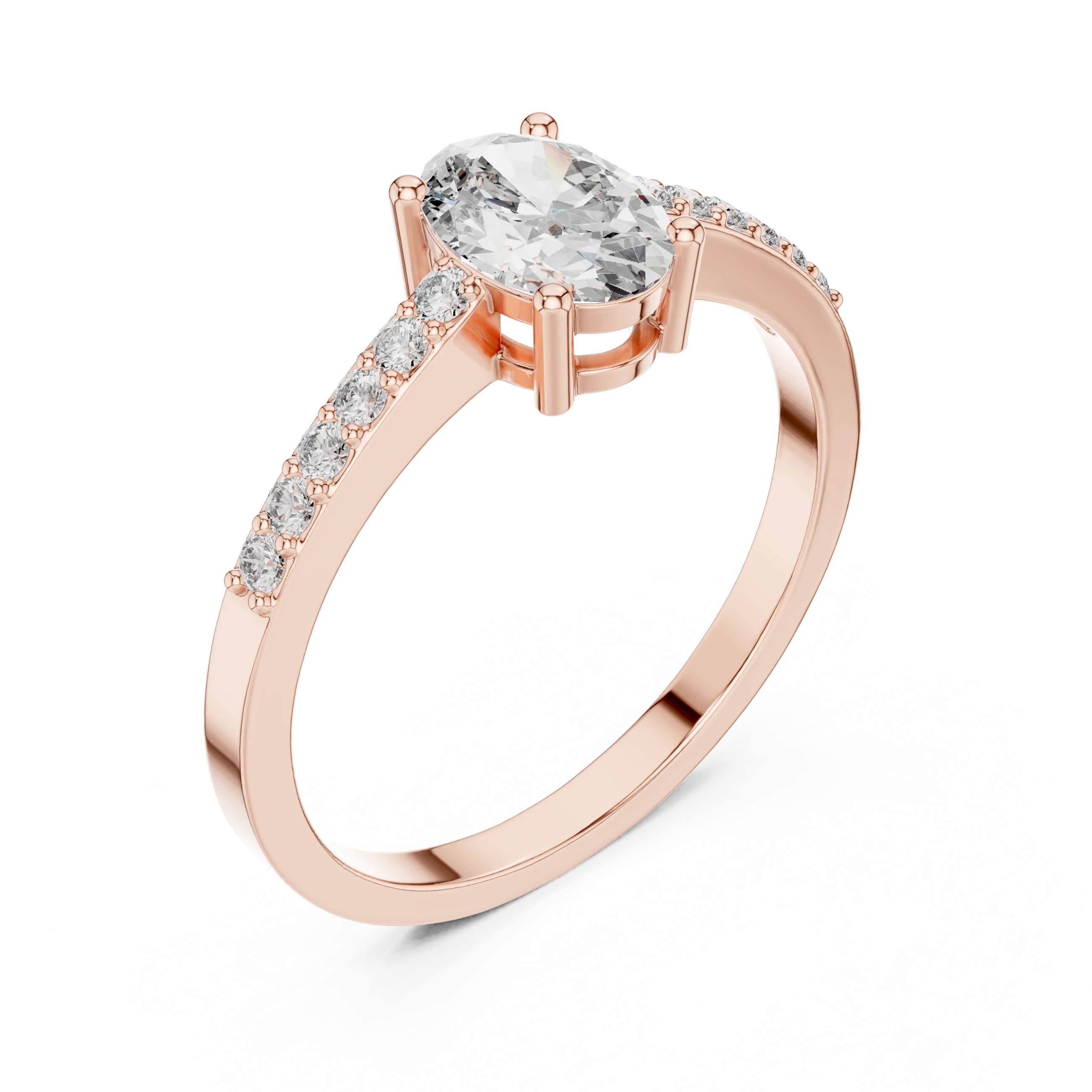 Oval Cut Solitaire Diamond Ring with Pave Band