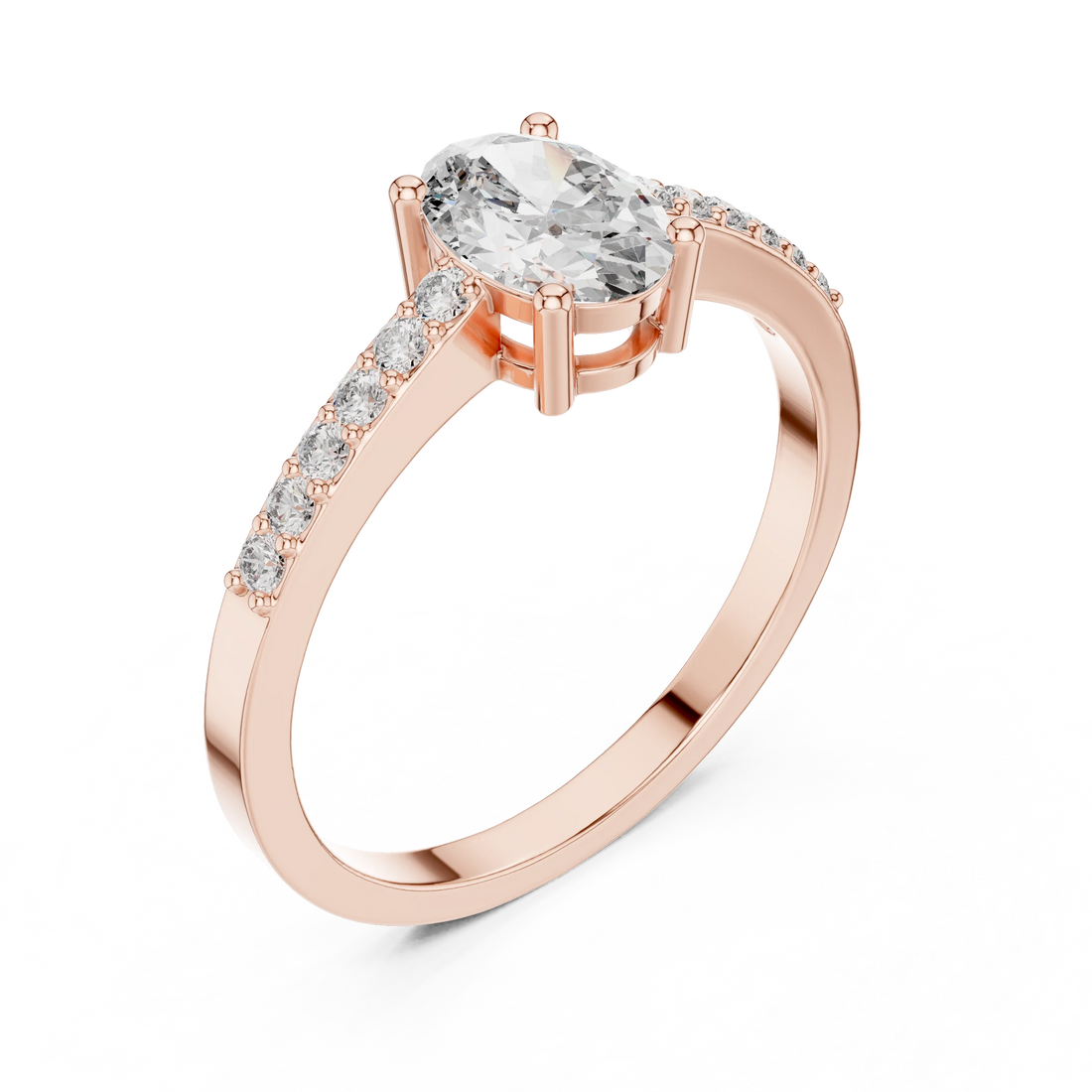 Oval Cut Solitaire Diamond Ring with Pave Band