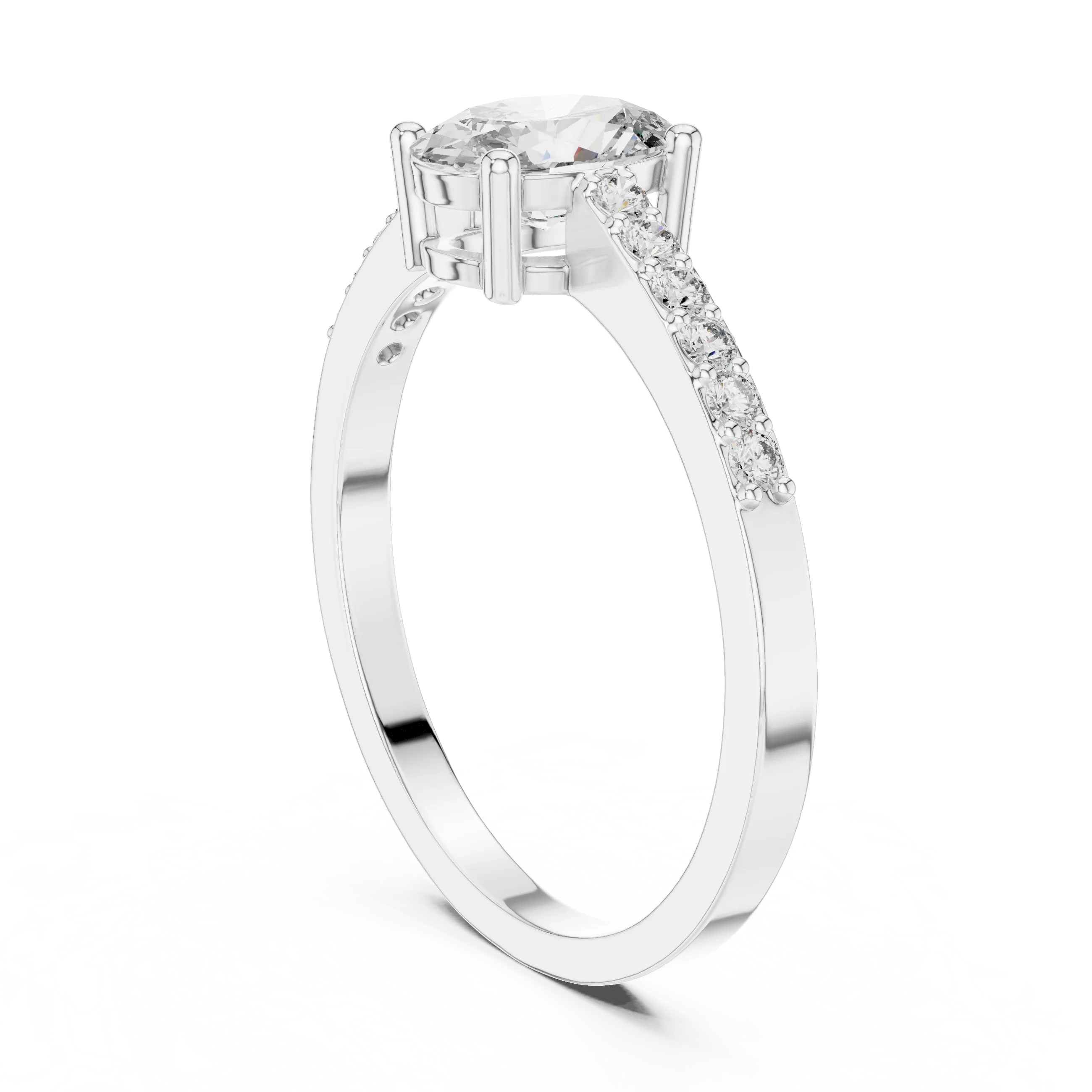 Oval Cut Solitaire Diamond Ring with Pave Band