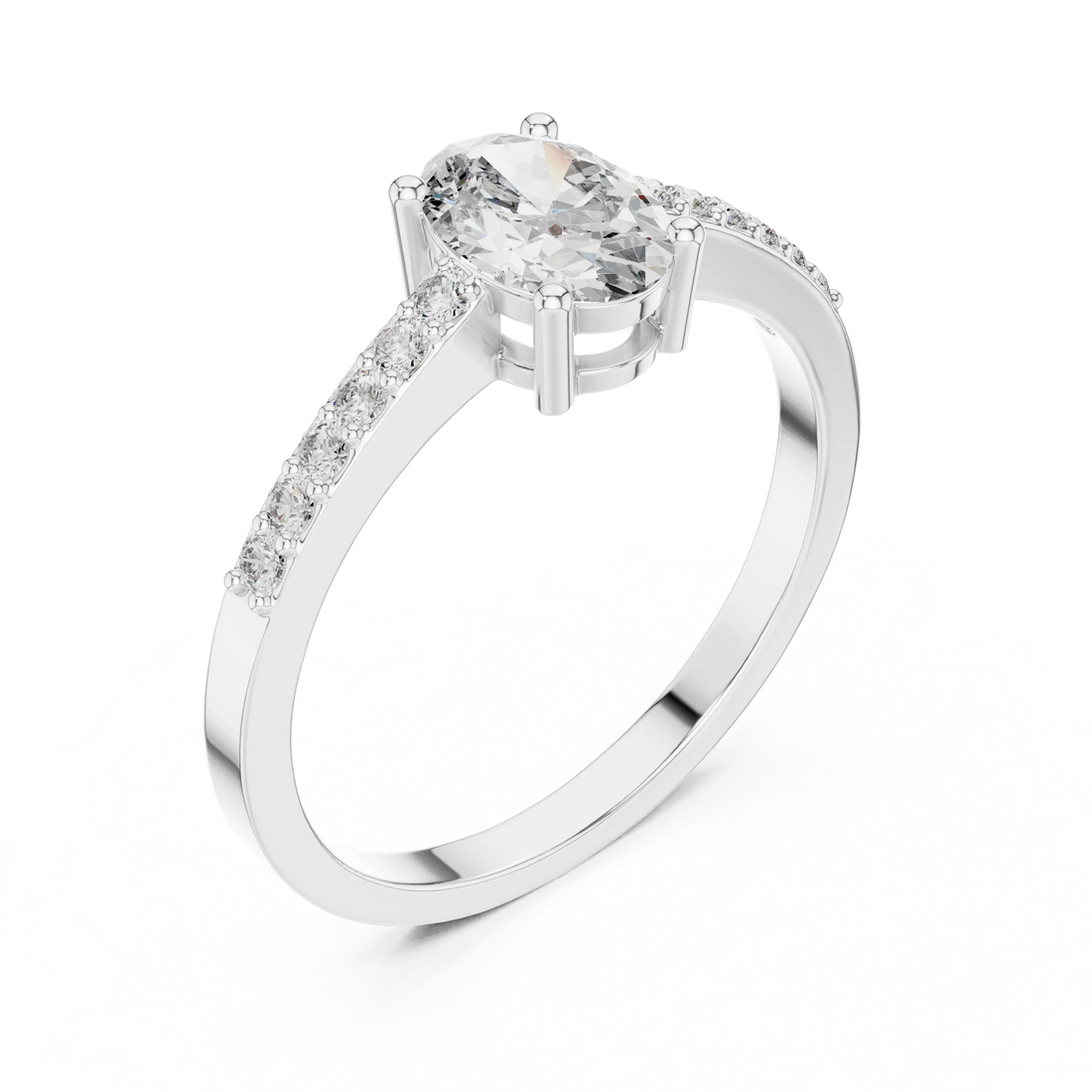Oval Cut Solitaire Diamond Ring with Pave Band