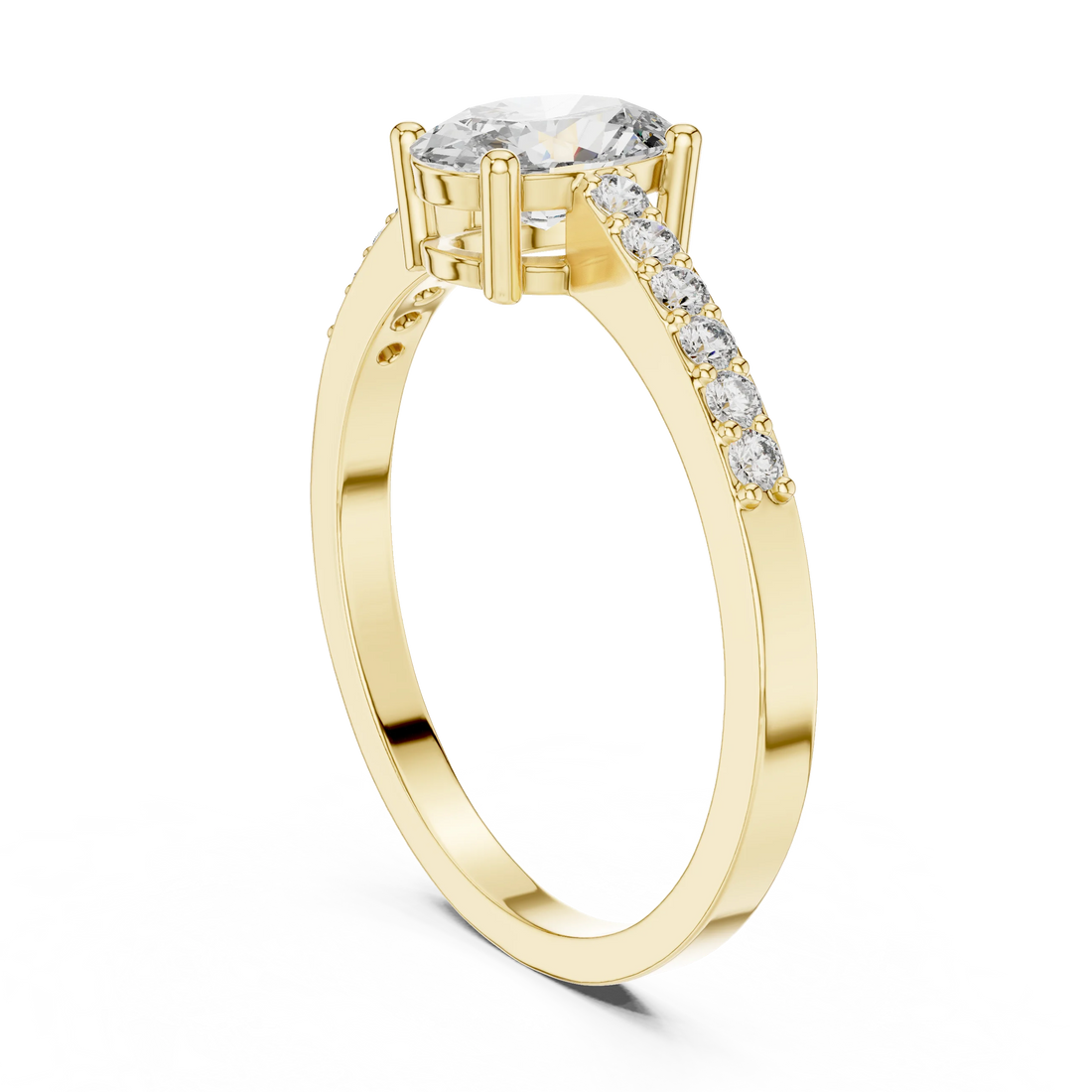 Oval Cut Solitaire Diamond Ring with Pave Band