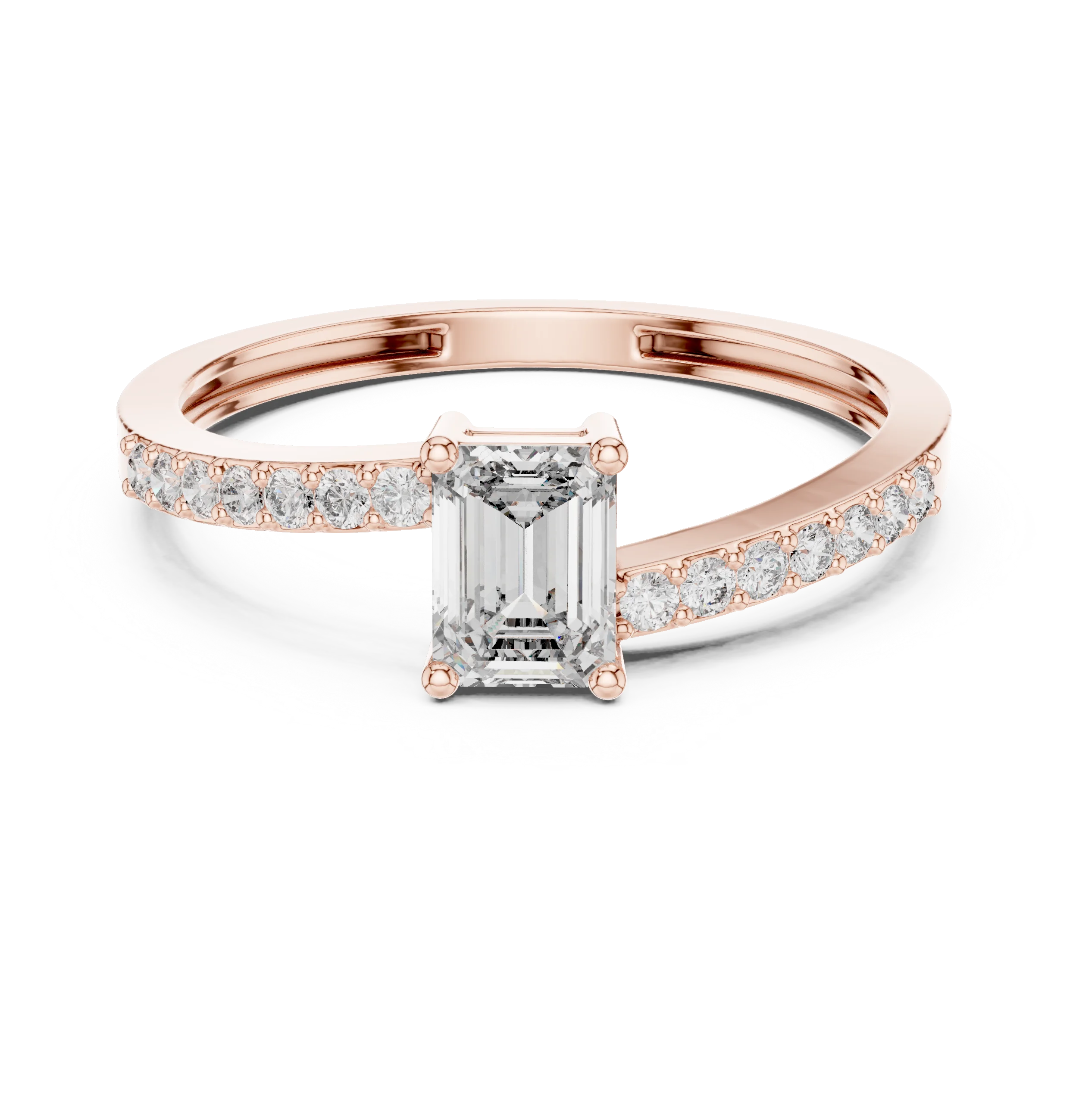 Emerald Cut Solitaire Diamond Ring with Pave Band