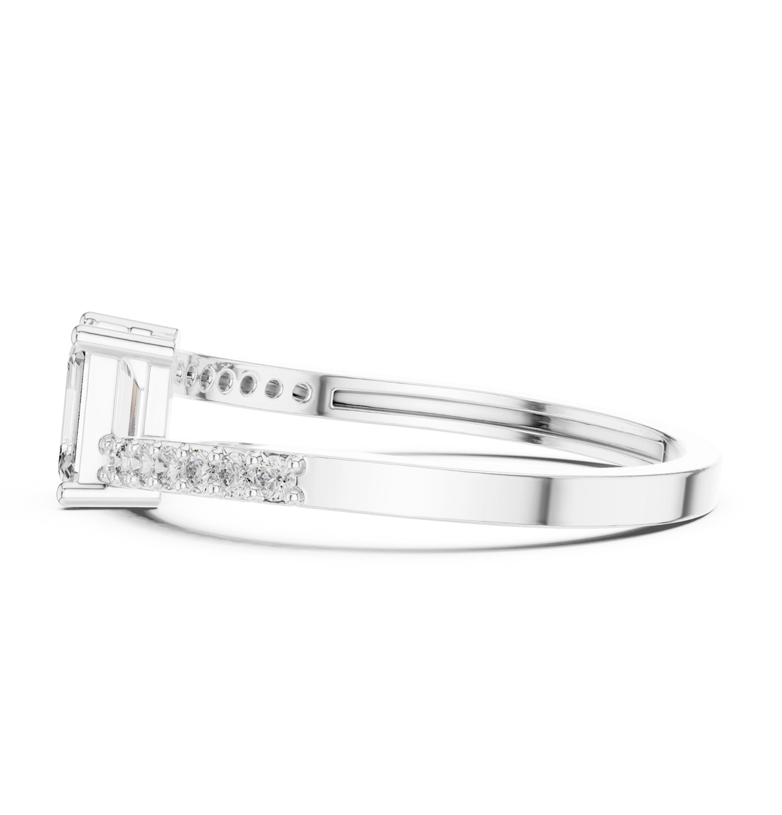 Emerald Cut Solitaire Diamond Ring with Pave Band