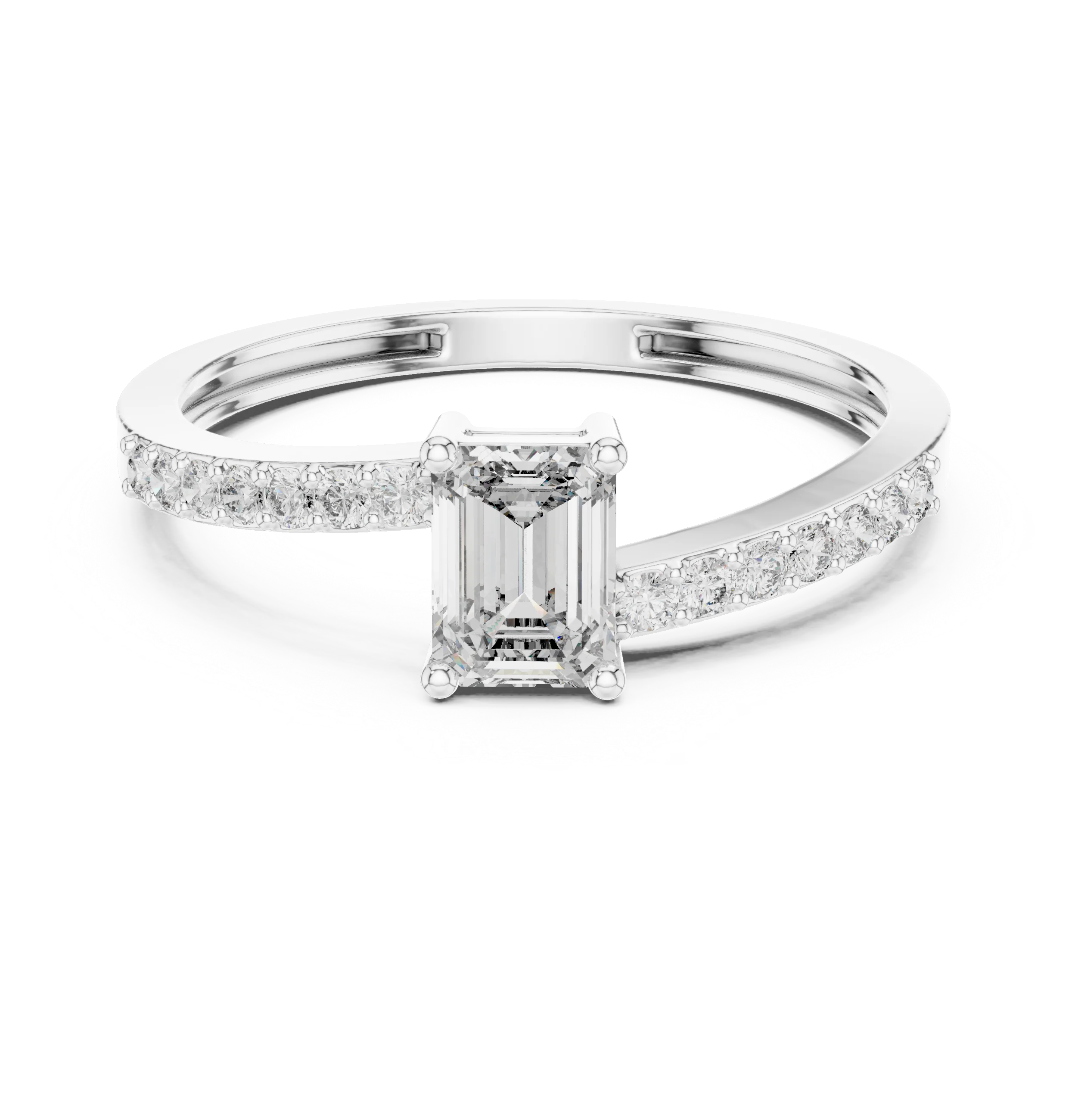 Emerald Cut Solitaire Diamond Ring with Pave Band